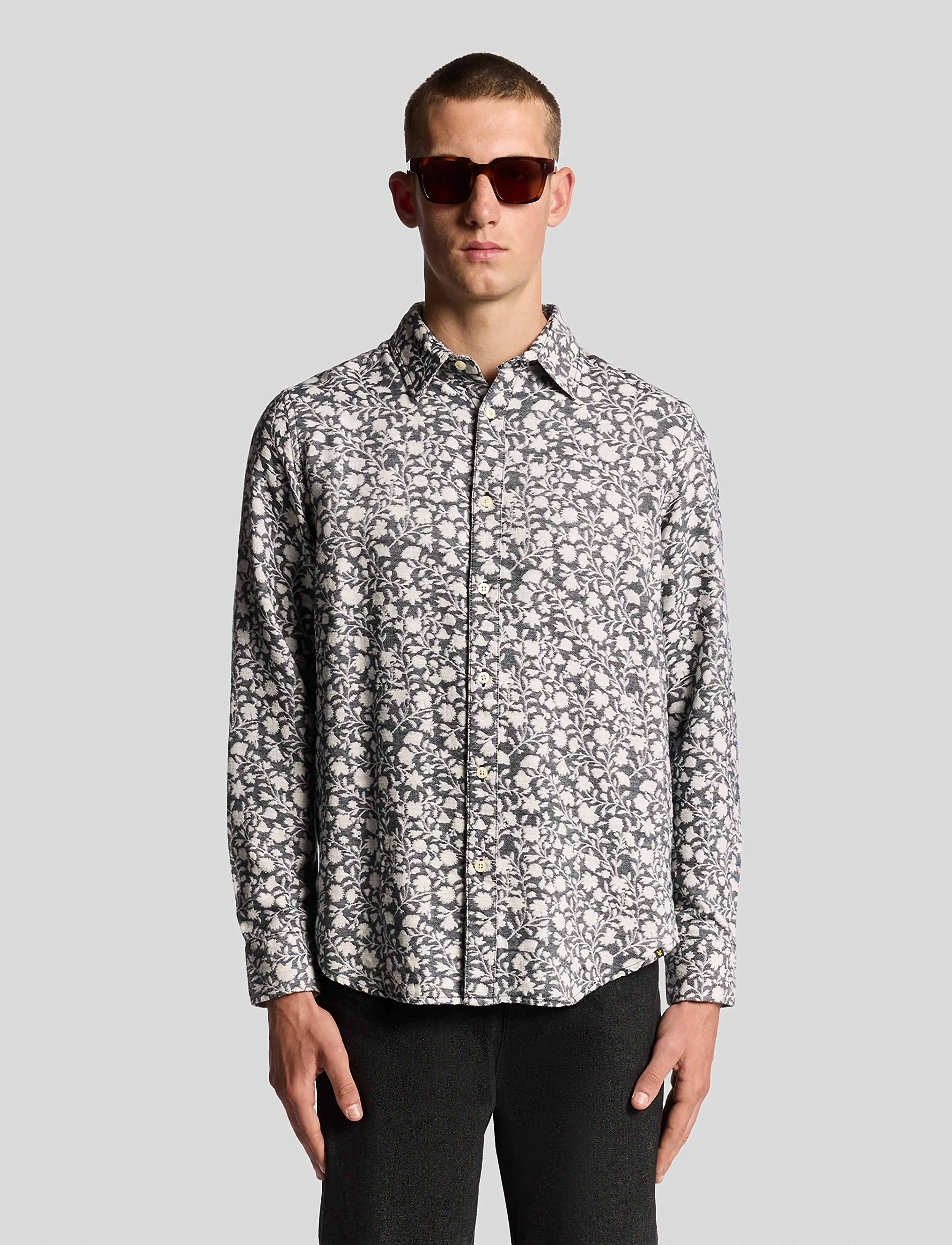 Lyle & Scott Floral Jacquard Shirt, S, Shirts, Grau - Casual Männerswear