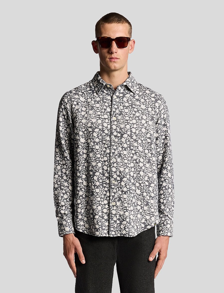 Lyle & Scott - Floral Jacquard Shirt - hemden mit muster - w189 jet black/ white - 0
