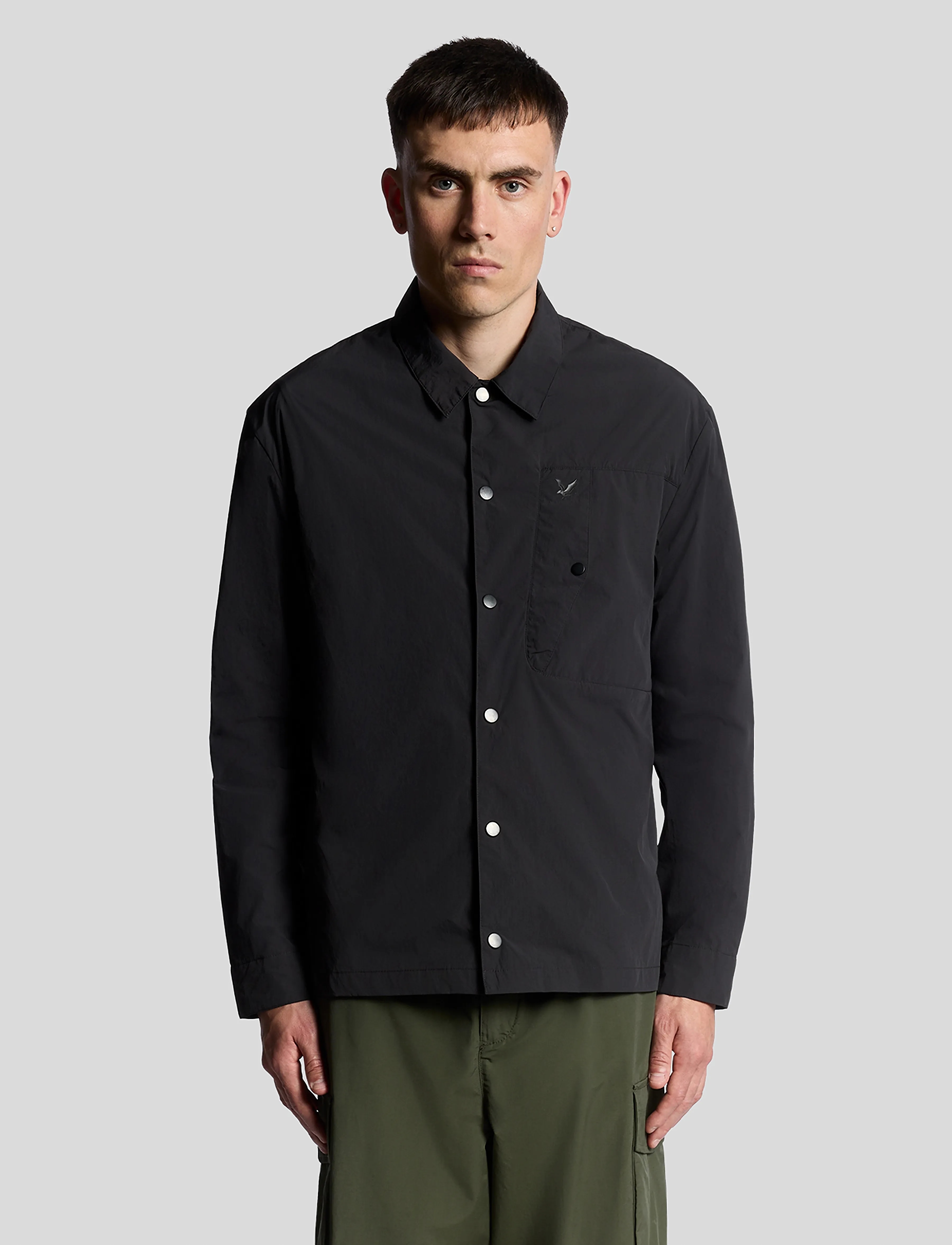 Lyle & Scott Crinkle Nylon Overshirt, Mænd, Krøllet Overshirt, Sort, Str: XL
