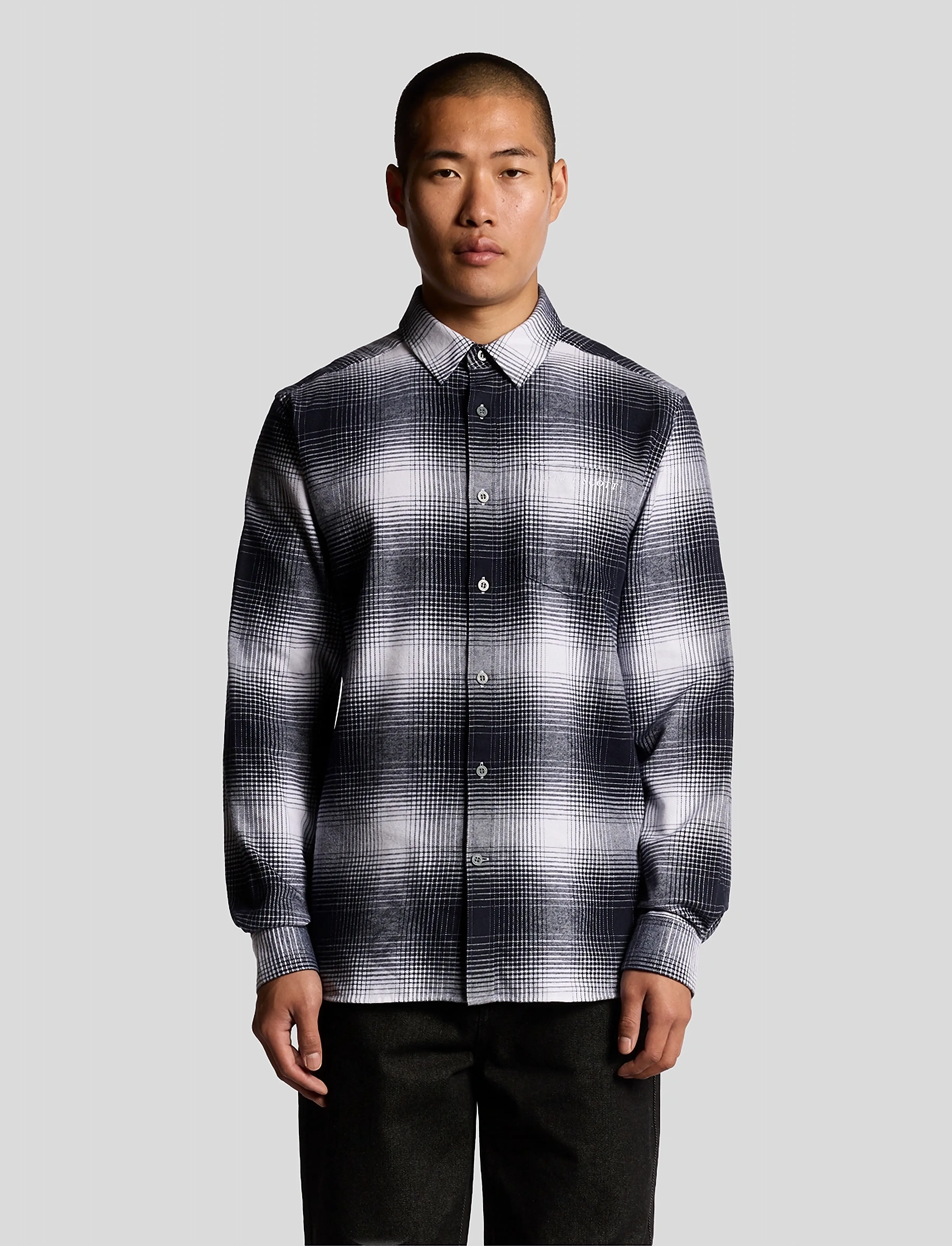 Lyle & Scott Ombre Check Flannel Shirt, L, Shirts, Grau - Short-sleeved Männerswear