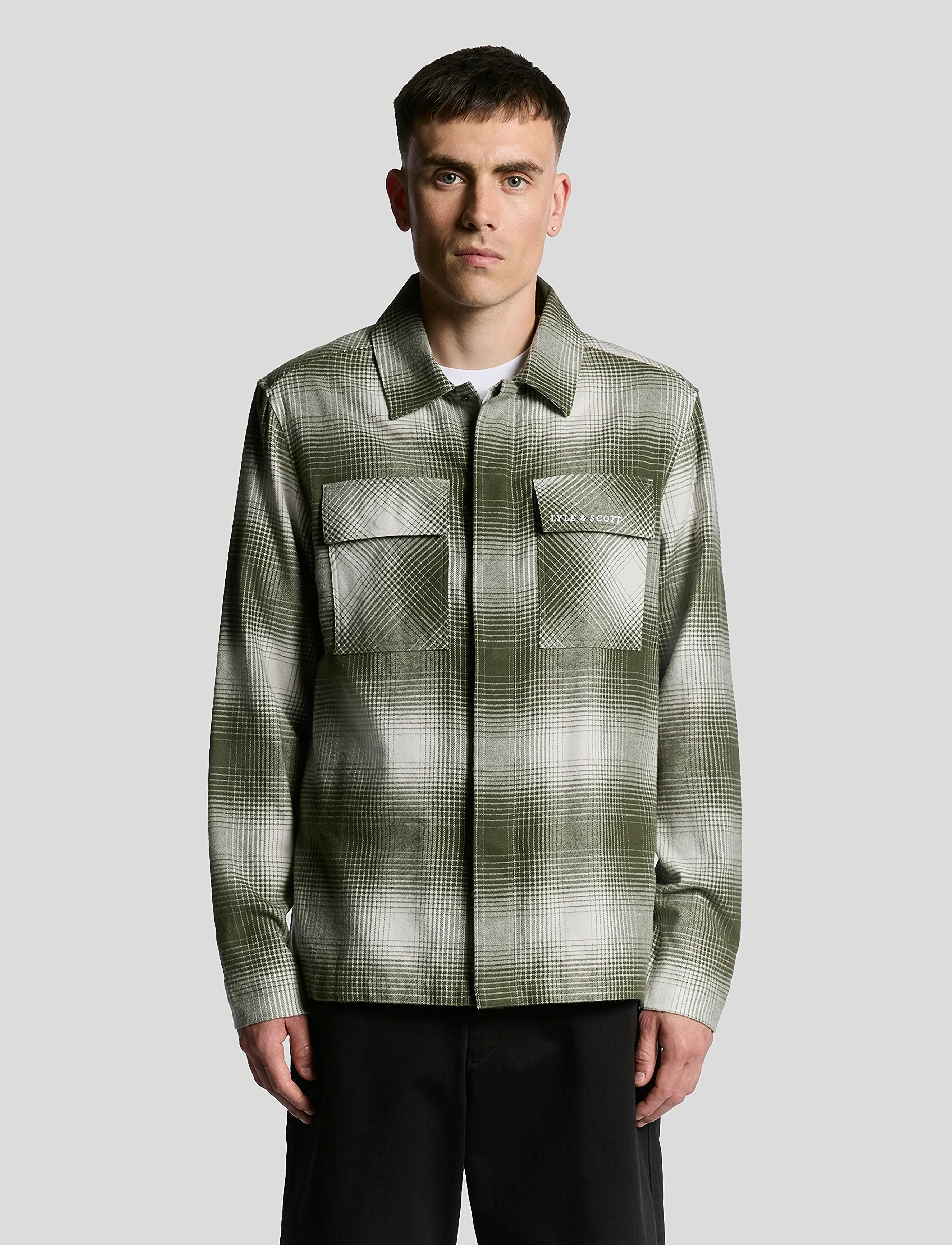 Lyle & Scott Ombre Check Overshirt, Ombre Ternet Overshirt, Grøn, Str: XL