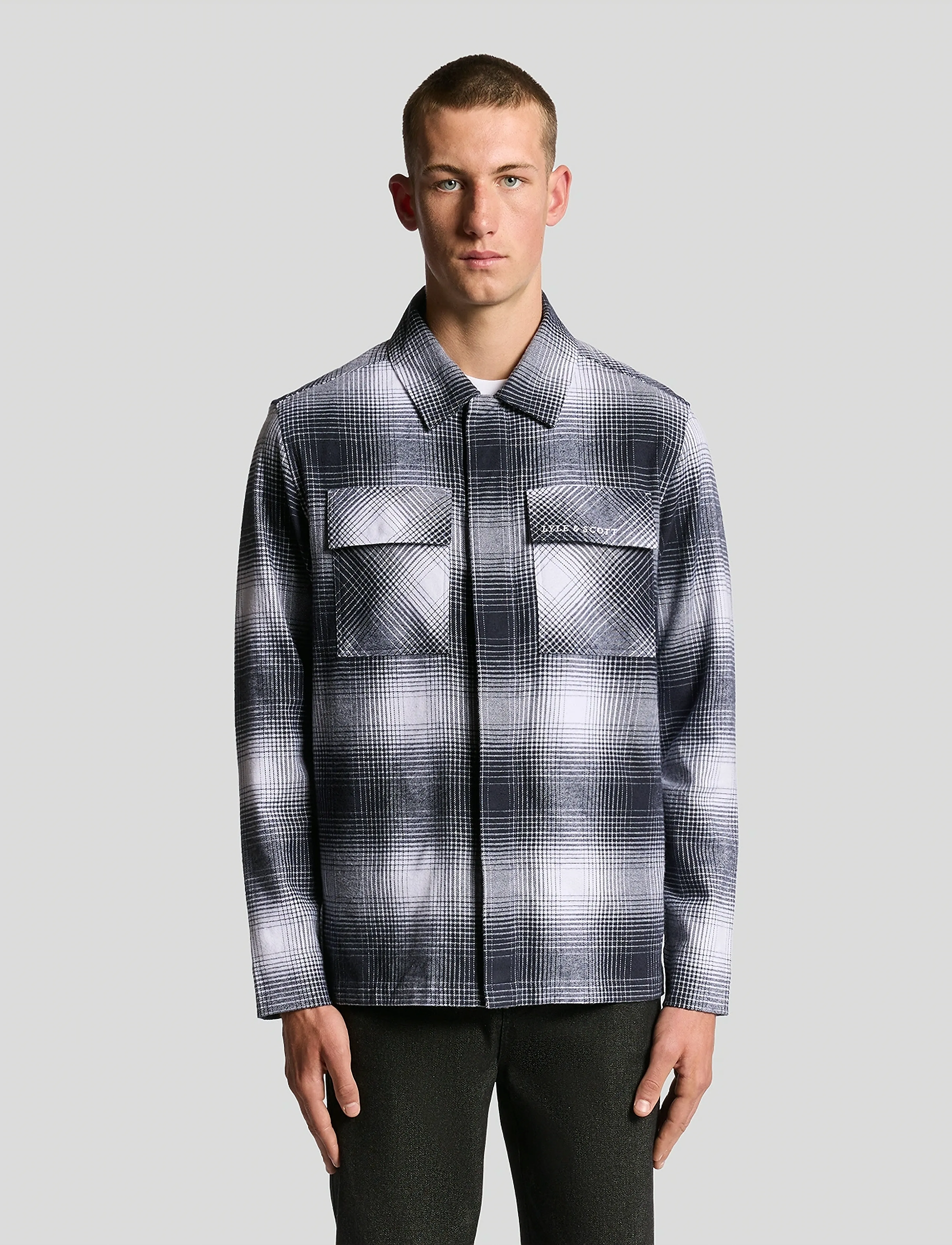 Lyle & Scott Ombre Check Overshirt, Ombre Ternet Overshirt, Grå, Str: M
