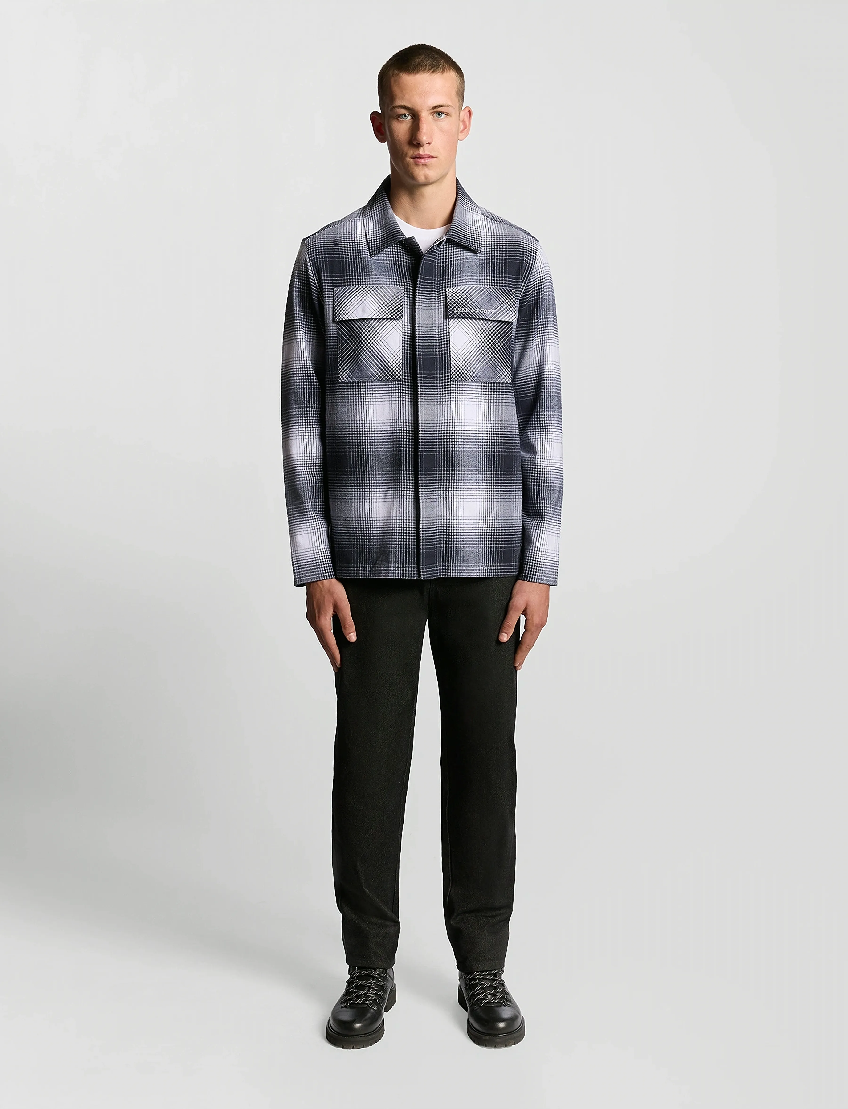 Lyle & Scott - Ombre Check Overshirt - vyrams - x964 night sky/ white - 4