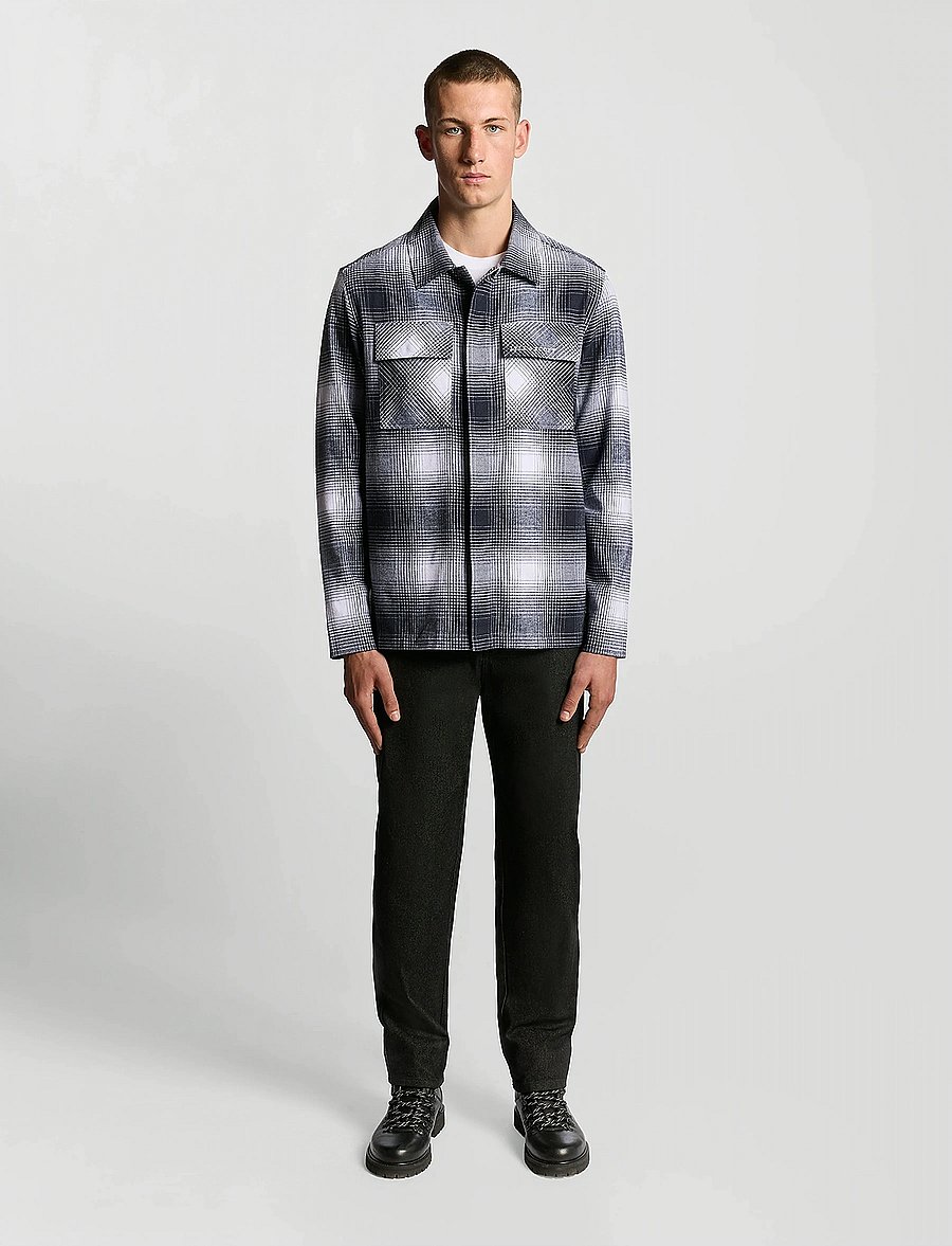 Lyle & Scott - Ombre Check Overshirt - marškininiai švarkai - x964 night sky/ white - 4