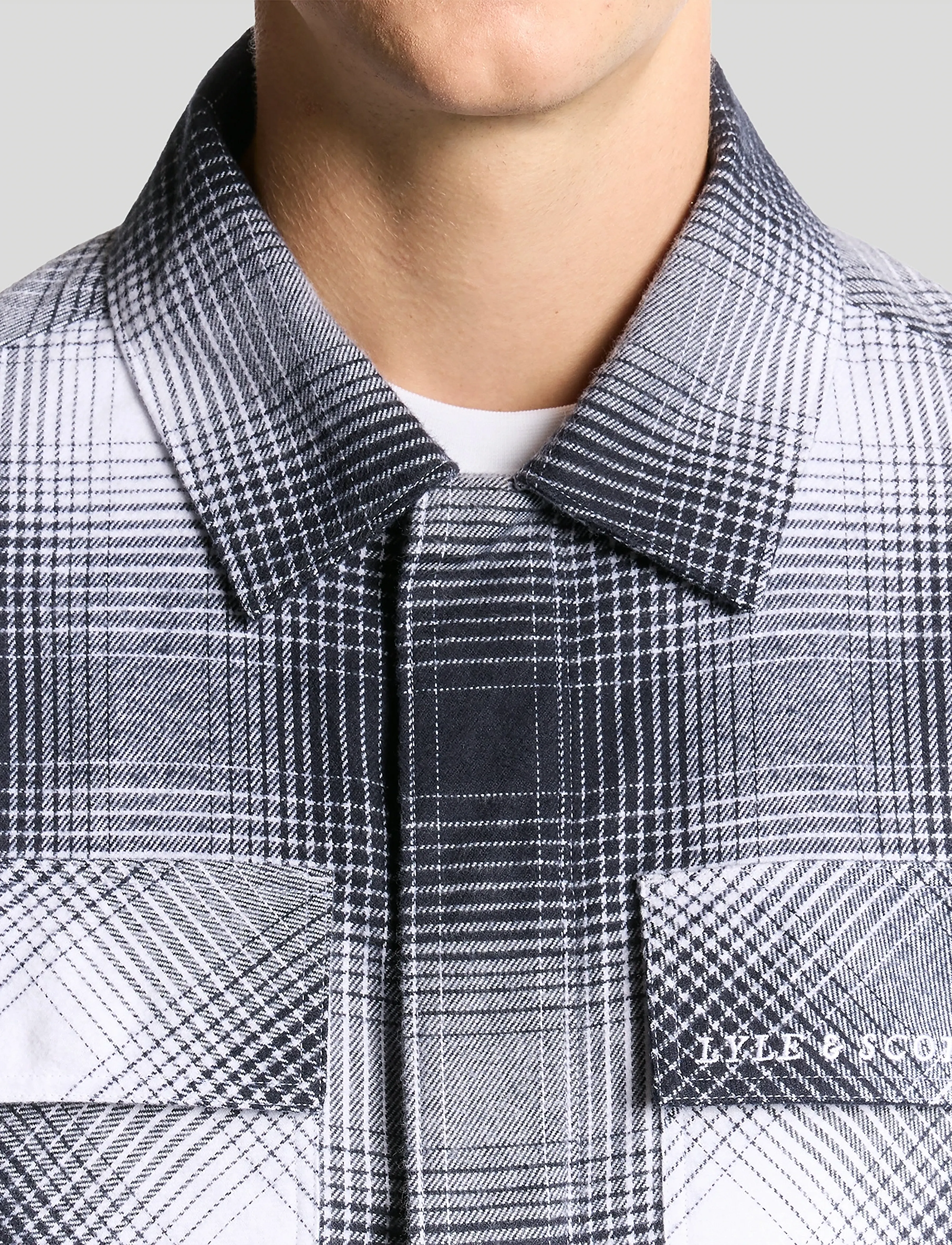 Lyle & Scott - Ombre Check Overshirt - vyrams - x964 night sky/ white - 5