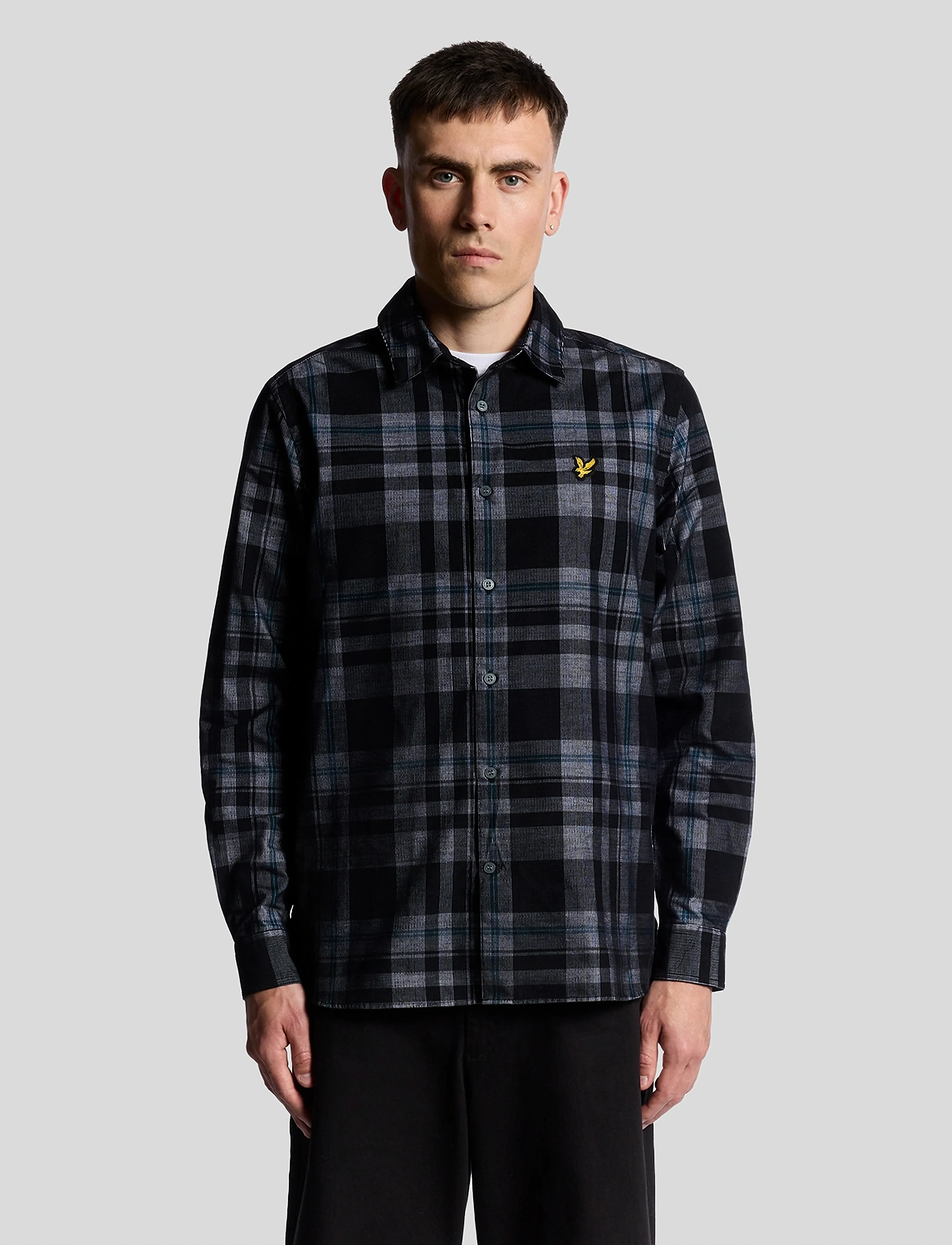 Lyle & Scott Tartan Corduroy Shirt - Manchesterskjortor - W189 JET BLACK/ WHITE / black