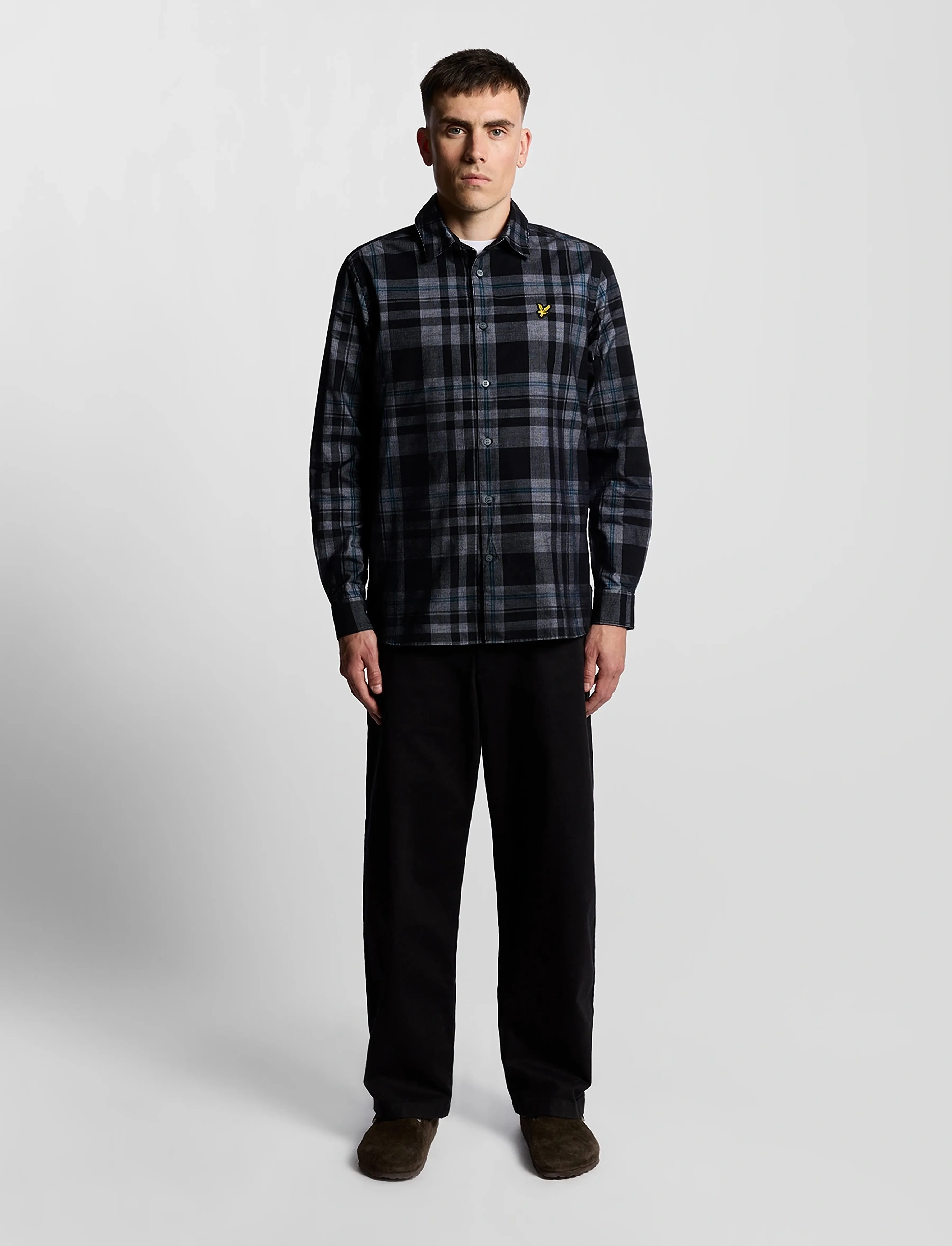 Lyle & Scott - Tartan Corduroy Shirt - kordfløyelsskjorter - w189 jet black/ white - 4