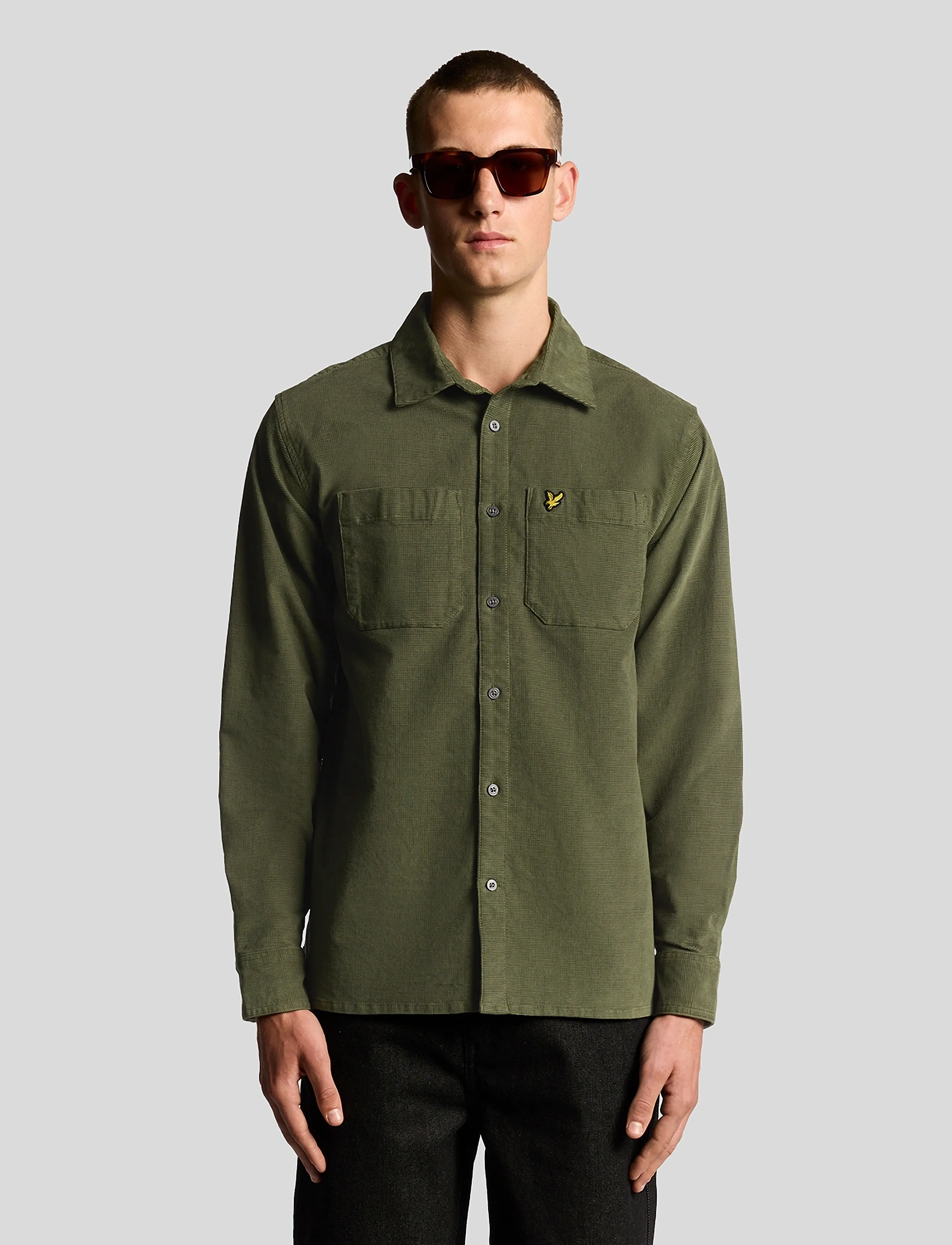 Lyle & Scott Corduroy Shirt, Mænd, Corduroy Skjorte, Kakigrøn, Str: XS