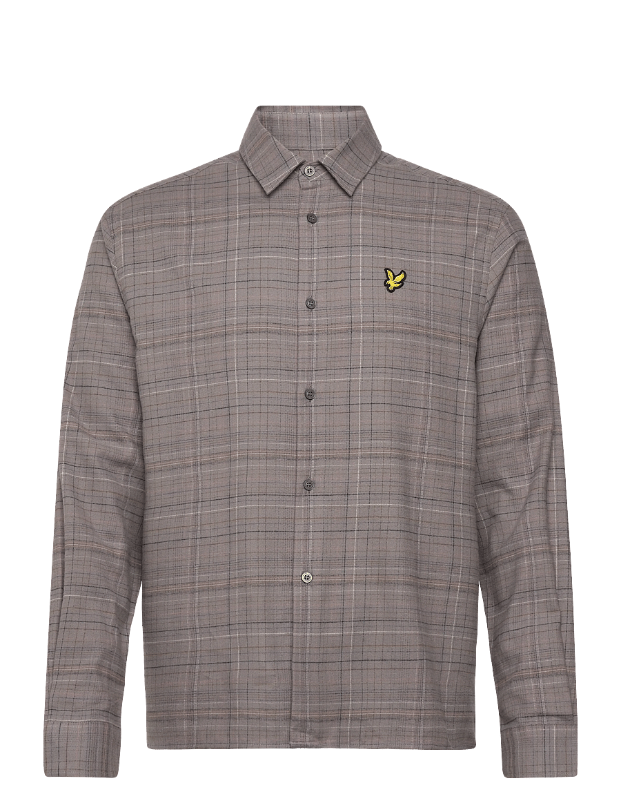 Lyle & Scott - Checked Flannel Shirt - flanellskjortor - y062 gull grey/ bottle brown - 1