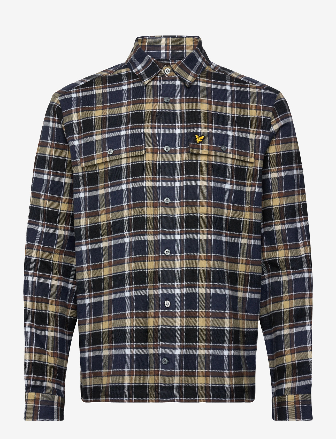Lyle & Scott - Brushed Cotton Check Shirt - ternede skjorter - y064 blue night/ green tan - 1
