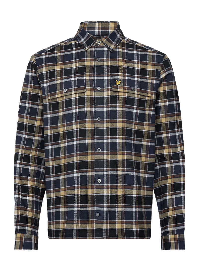 Lyle & Scott - Brushed Cotton Check Shirt - ternede skjorter - y064 blue night/ green tan - 1