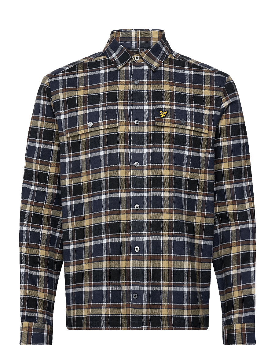 Lyle & Scott - Brushed Cotton Check Shirt - karierte hemden - y064 blue night/ green tan - 1