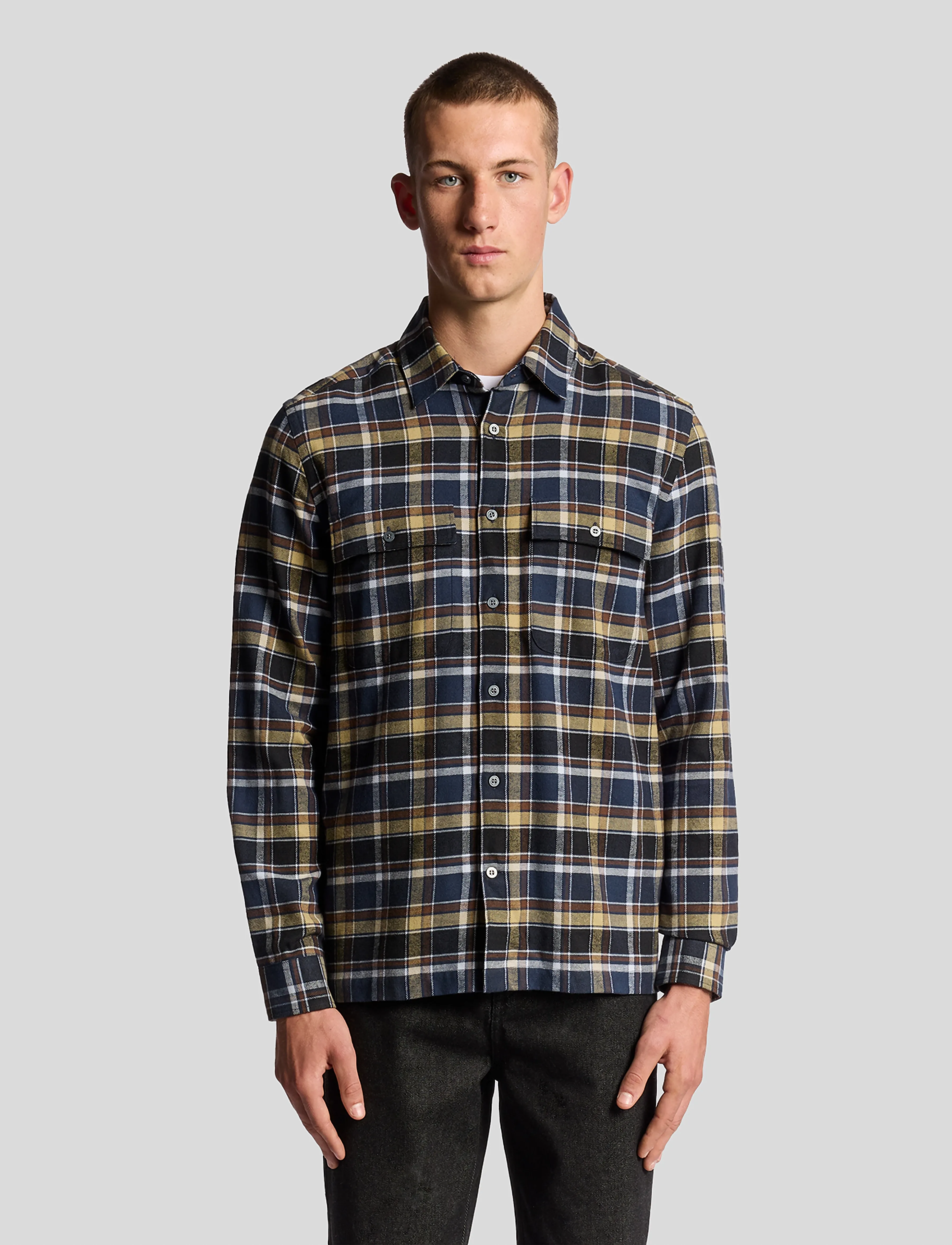 Lyle & Scott Brushed Cotton Check Shirt - Skjortor - Y064 BLUE NIGHT/ GREEN TAN / multi