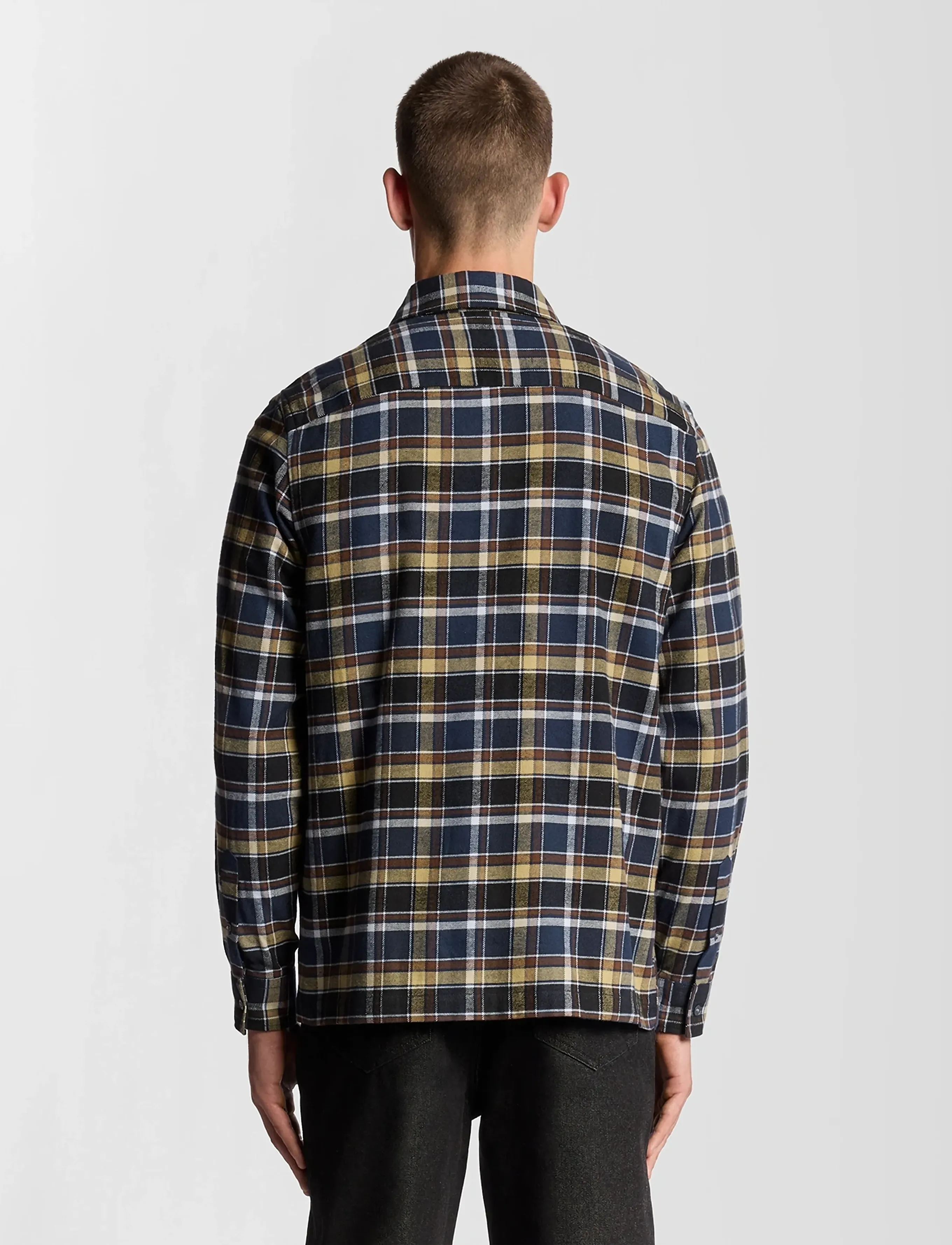 Lyle & Scott - Brushed Cotton Check Shirt - checkered shirts - y064 blue night/ green tan - 3