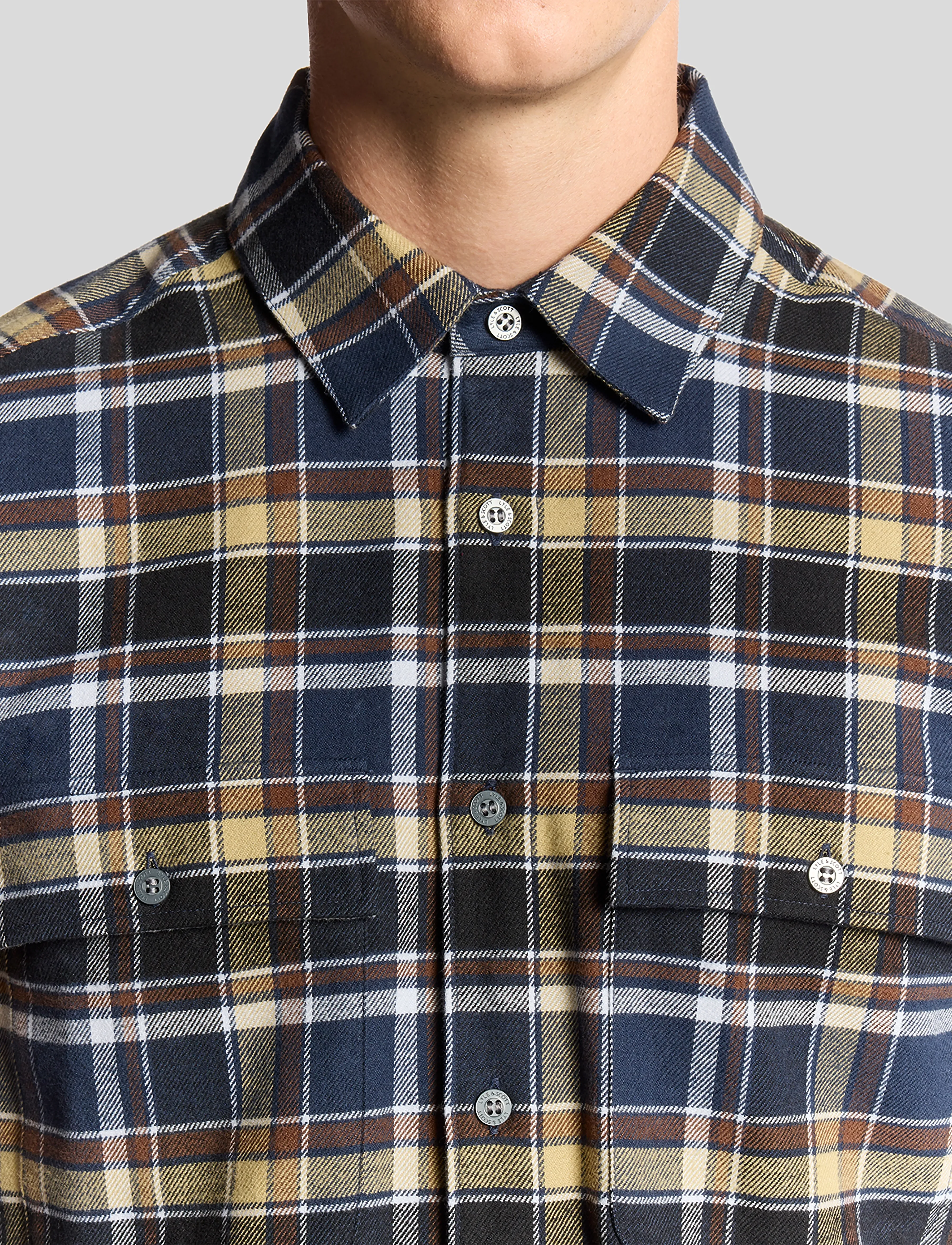 Lyle & Scott - Brushed Cotton Check Shirt - checkered shirts - y064 blue night/ green tan - 4