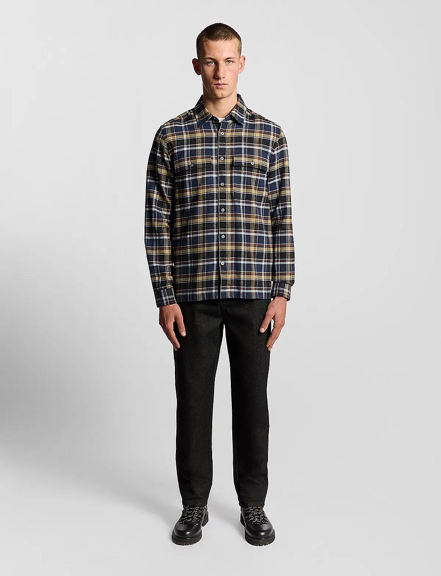 Lyle & Scott - Brushed Cotton Check Shirt - karierte hemden - y064 blue night/ green tan - 5