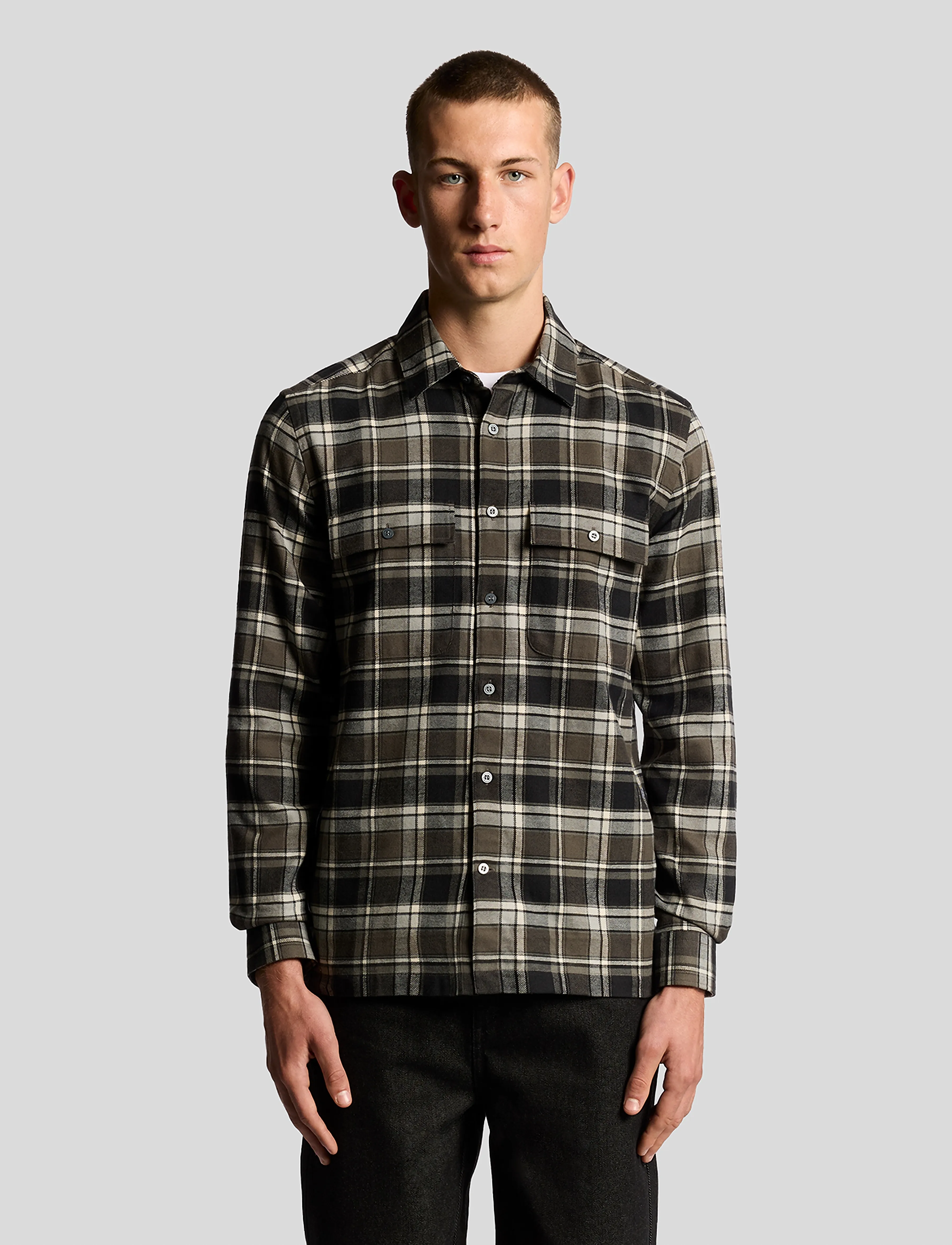 Lyle & Scott Brushed Cotton Check Shirt - Skjortor - Y063 JET BLACK/ LIMESTONE / multi