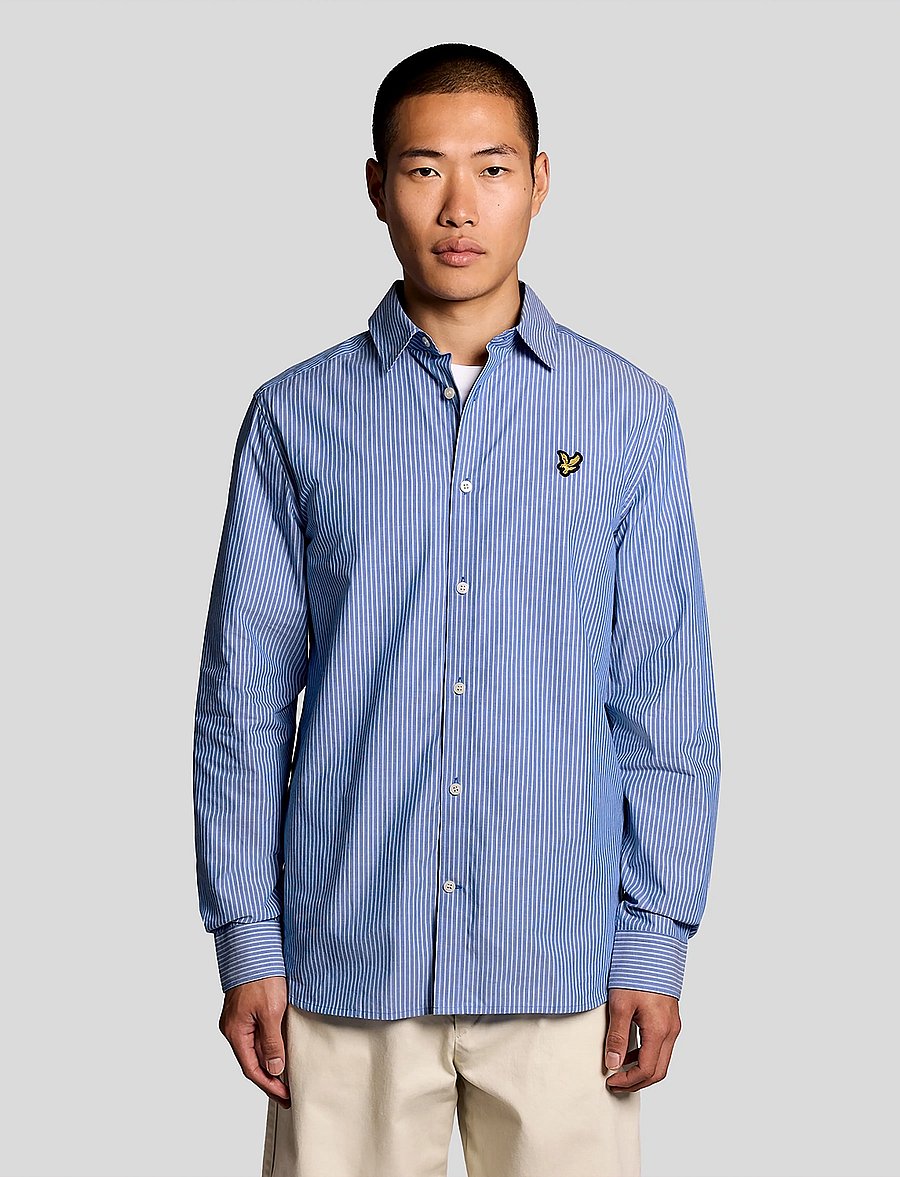 Lyle & Scott - Twin Stripe Shirt - randiga skjortor - y154 lucid blue/ white - 0