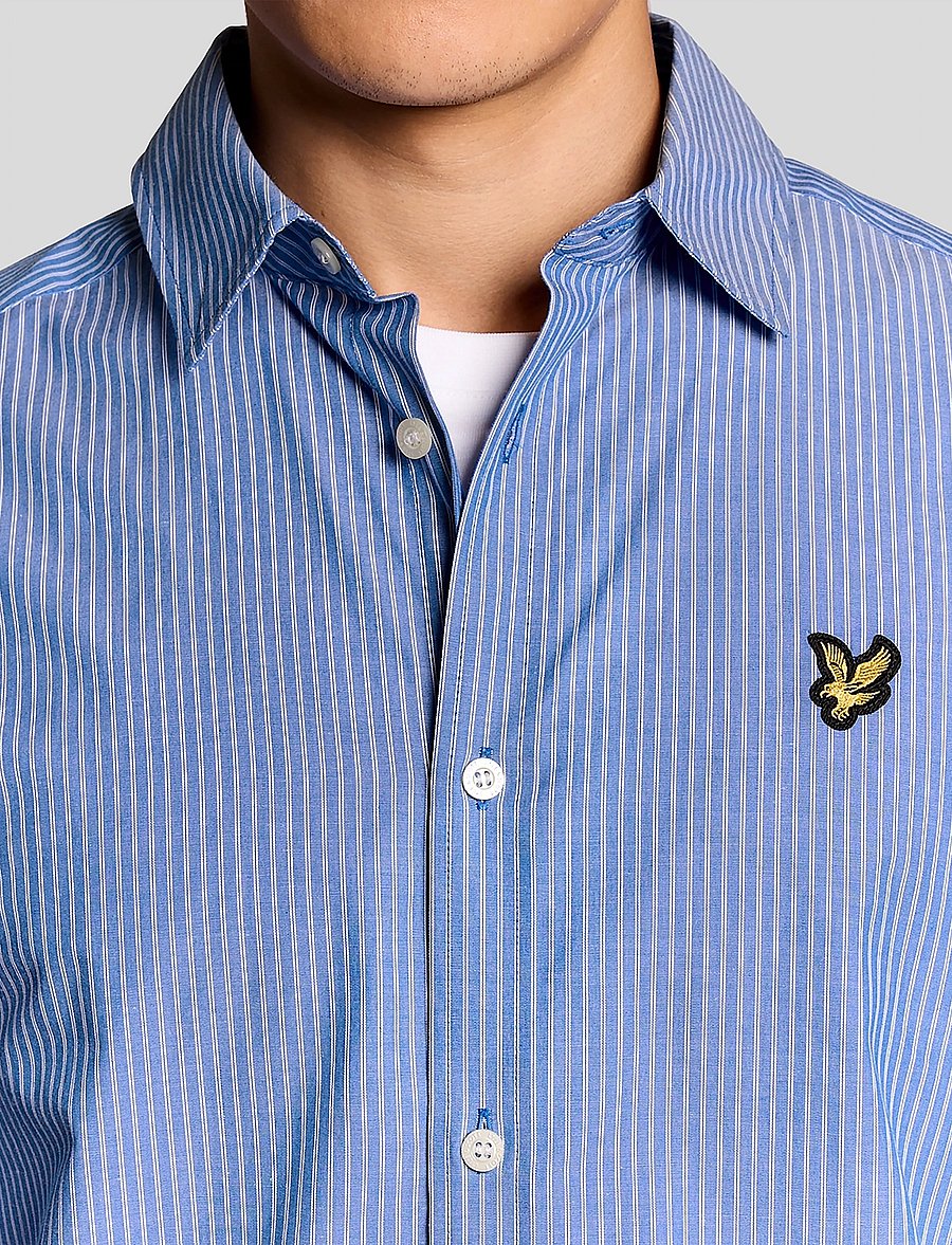 Lyle & Scott - Twin Stripe Shirt - randiga skjortor - y154 lucid blue/ white - 4