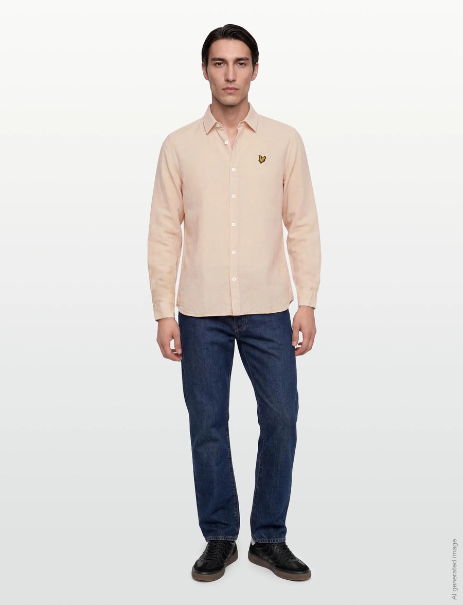 Lyle & Scott - Long Sleeve Linen Blend Shirt - linneskjortor - cove - 0