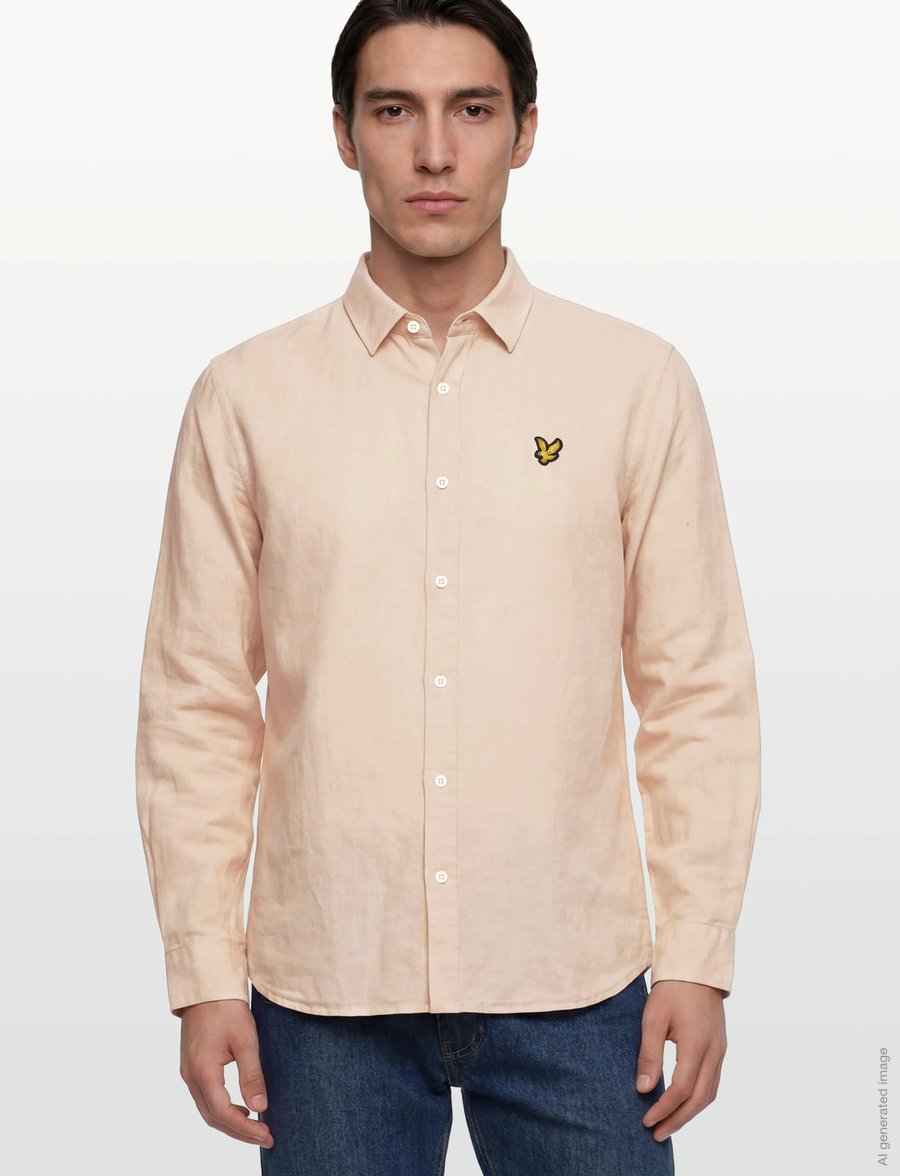 Lyle & Scott - Long Sleeve Linen Blend Shirt - linneskjortor - cove - 3