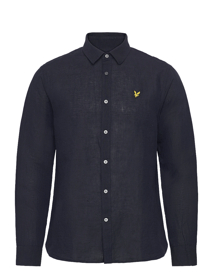 Lyle & Scott - Long Sleeve Linen Blend Shirt - linneskjortor - dark navy - 1