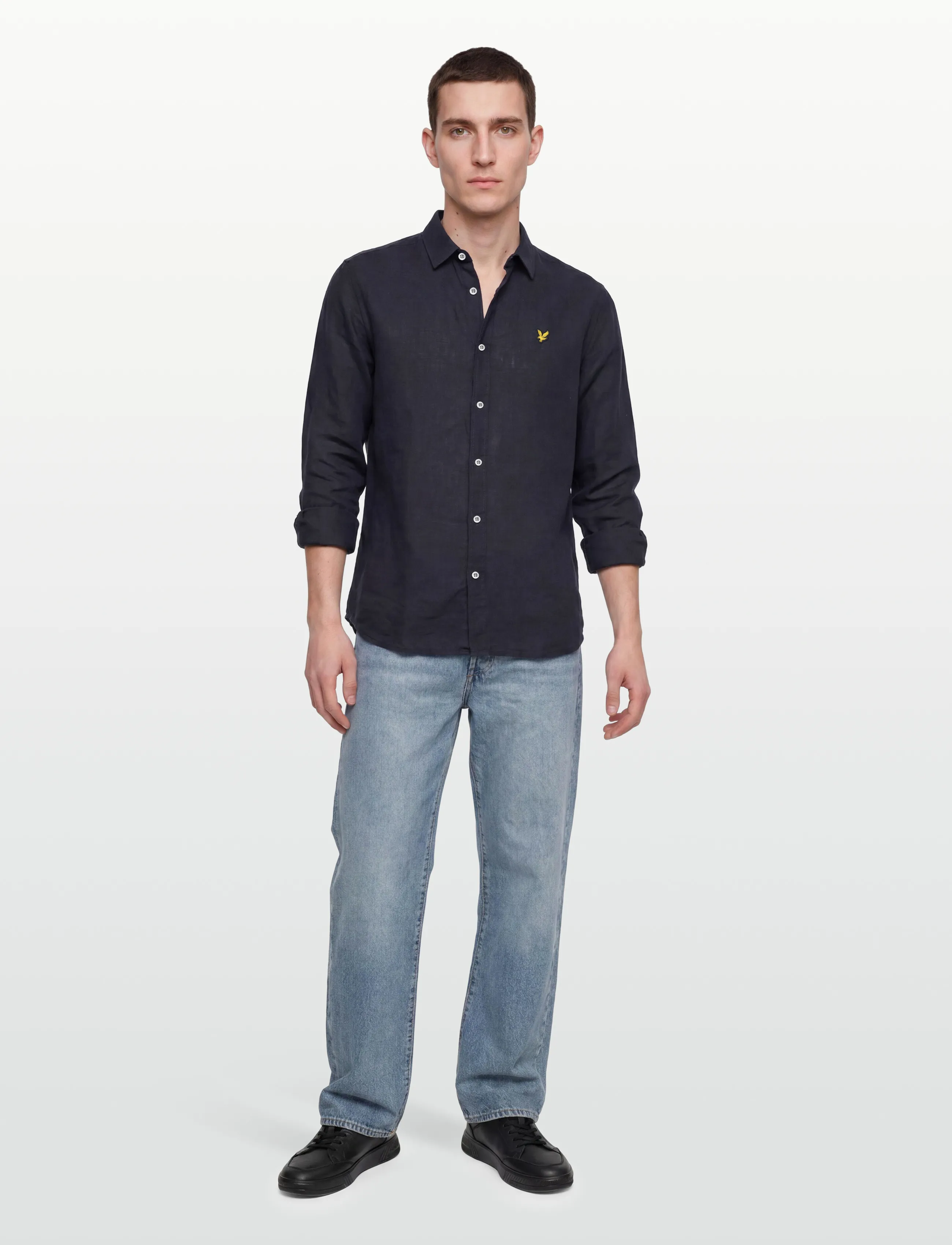 Lyle & Scott Long Sleeve Linen Blend Shirt - Skjorter - DARK NAVY / navy