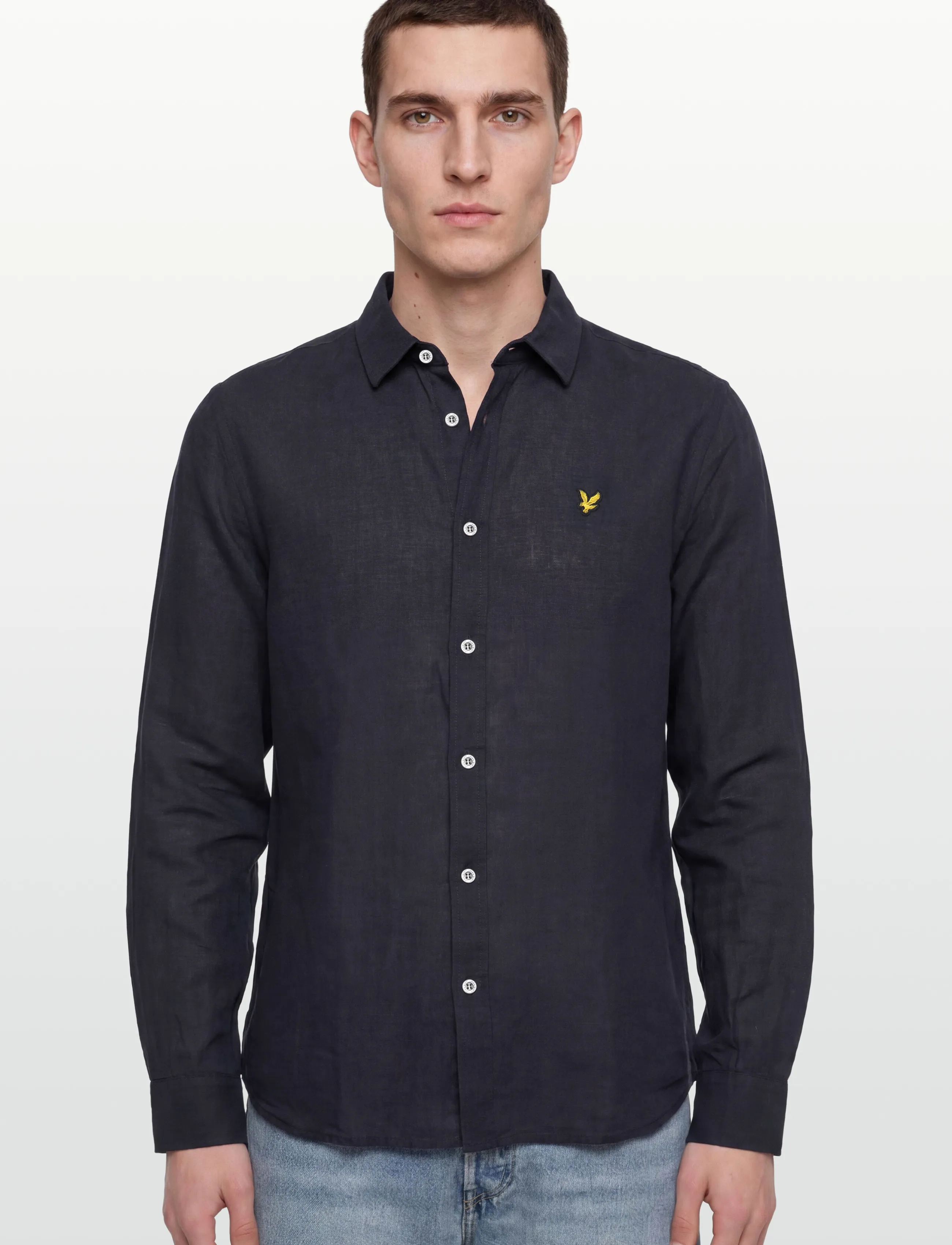Lyle & Scott - Long Sleeve Linen Blend Shirt - linneskjortor - dark navy - 3