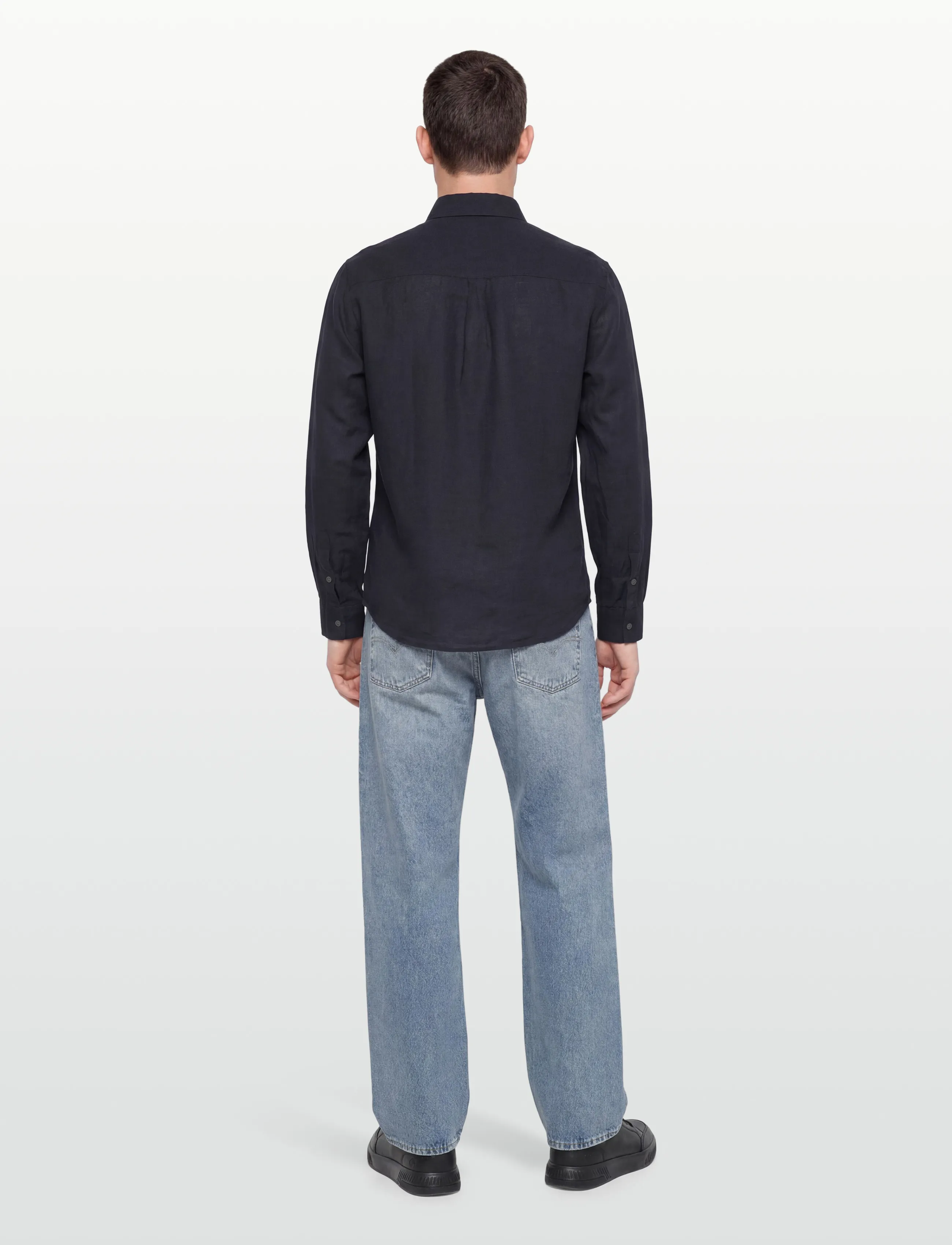 Lyle & Scott - Long Sleeve Linen Blend Shirt - linneskjortor - dark navy - 4