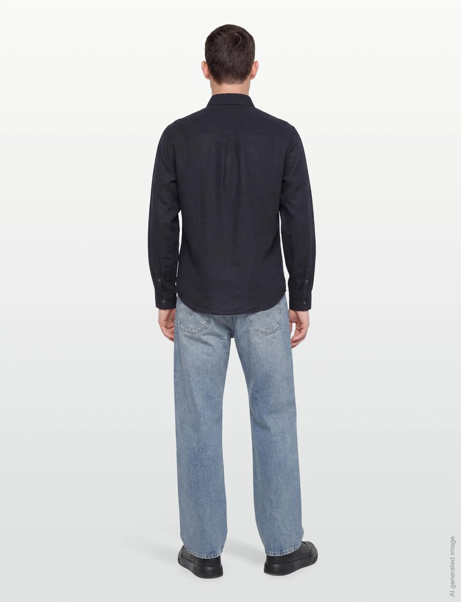 Lyle & Scott - Long Sleeve Linen Blend Shirt - linneskjortor - dark navy - 4