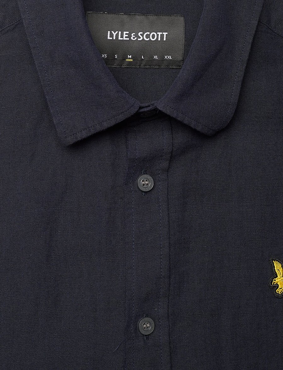 Lyle & Scott - Long Sleeve Linen Blend Shirt - linneskjortor - dark navy - 5