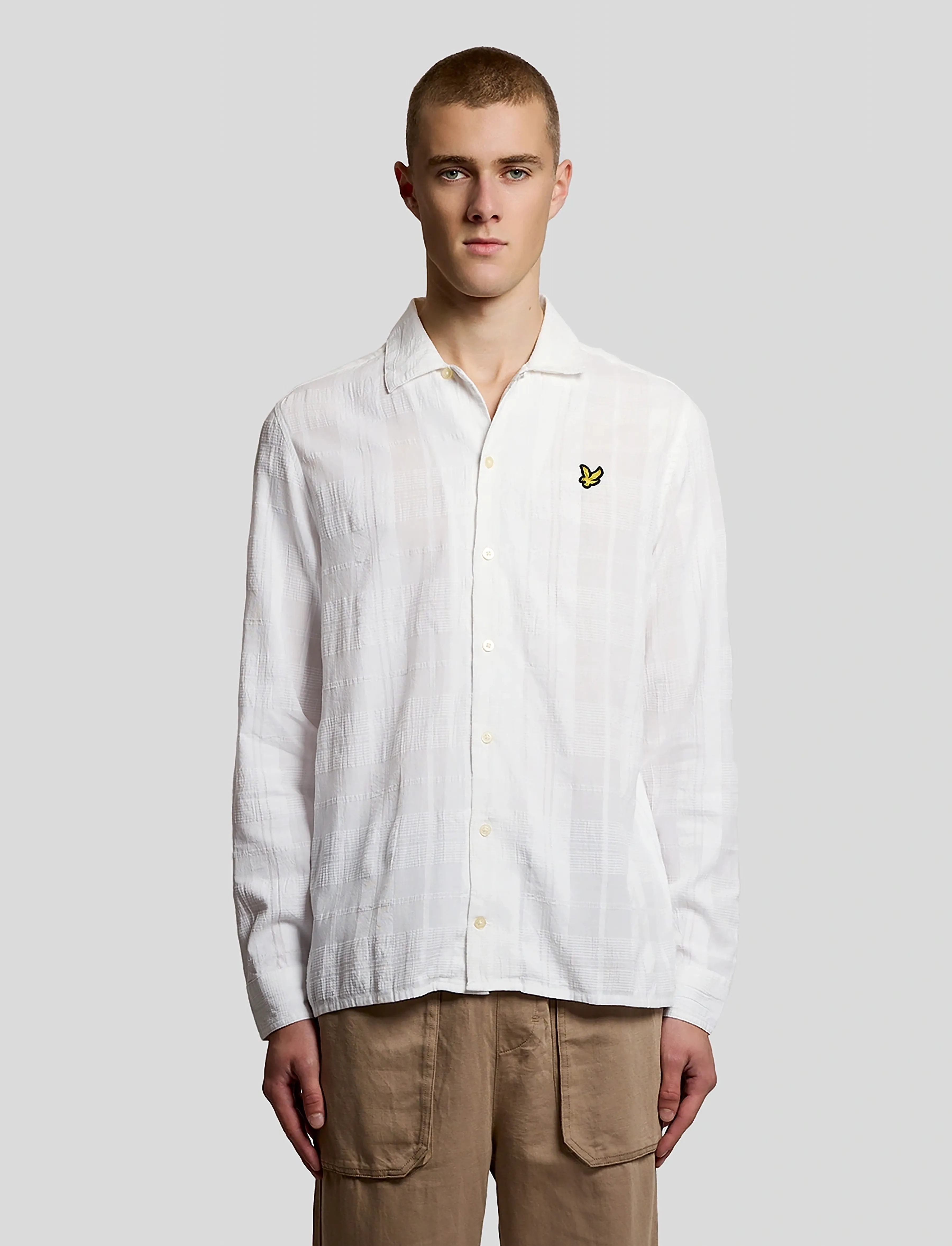 Lyle & Scott Check Long Sleeve Revere Collar Shirt, L, White, Shirts > Checkered Shirt, Herre