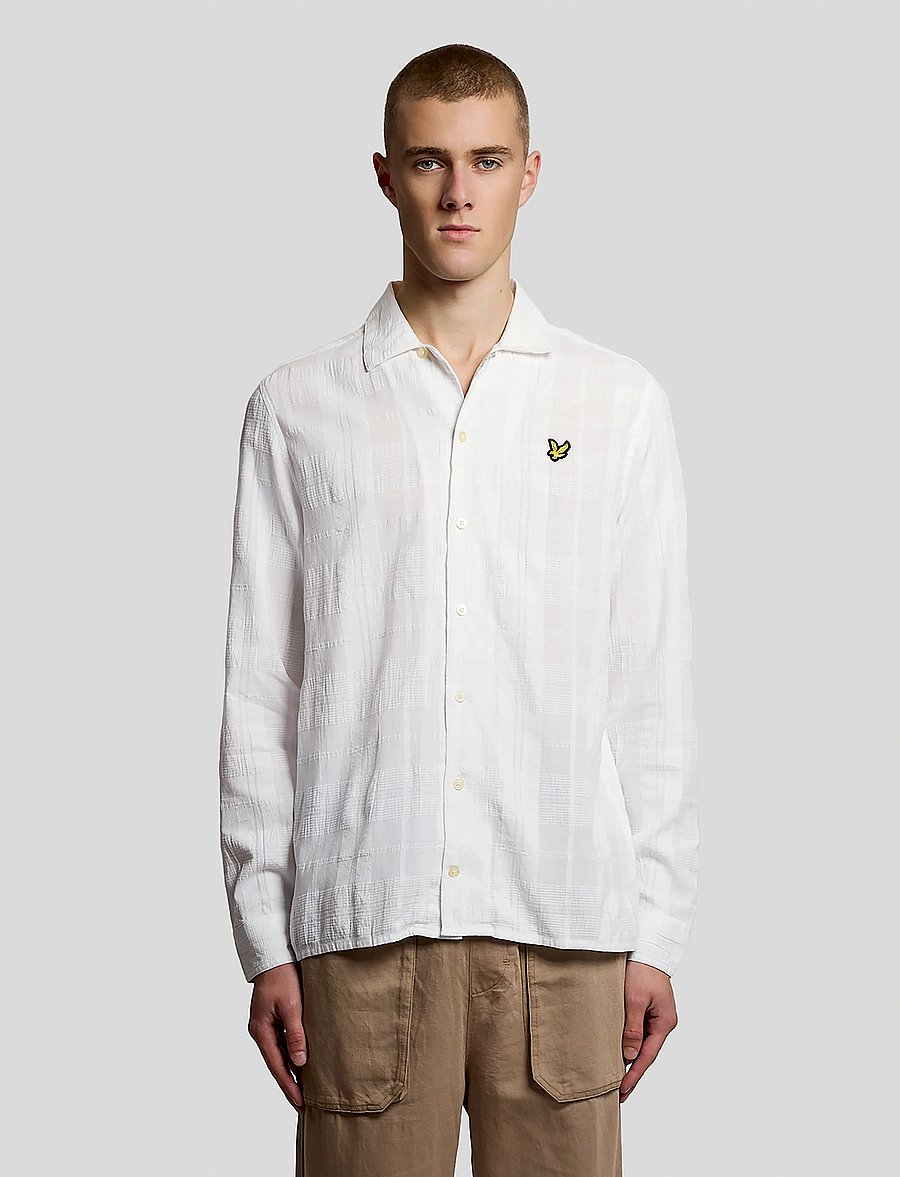 Lyle & Scott - Check Long Sleeve Revere Collar Shirt - ruudulised särgid - white - 0