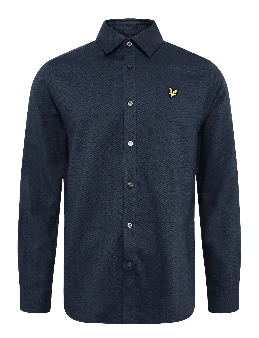 Lyle & Scott - Herringbone Flannel Shirt - flanellskjortor - dark navy - 0