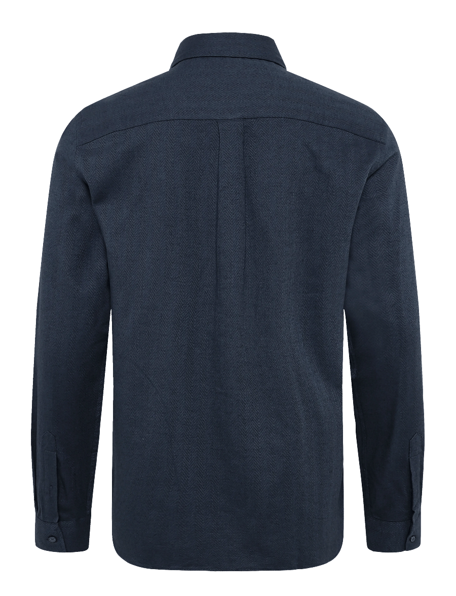 Lyle & Scott - Herringbone Flannel Shirt - flanellskjortor - dark navy - 1