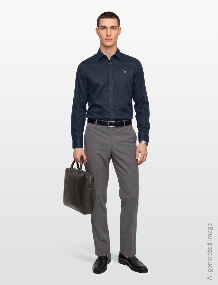Lyle & Scott - Herringbone Flannel Shirt - flanellskjortor - dark navy - 0