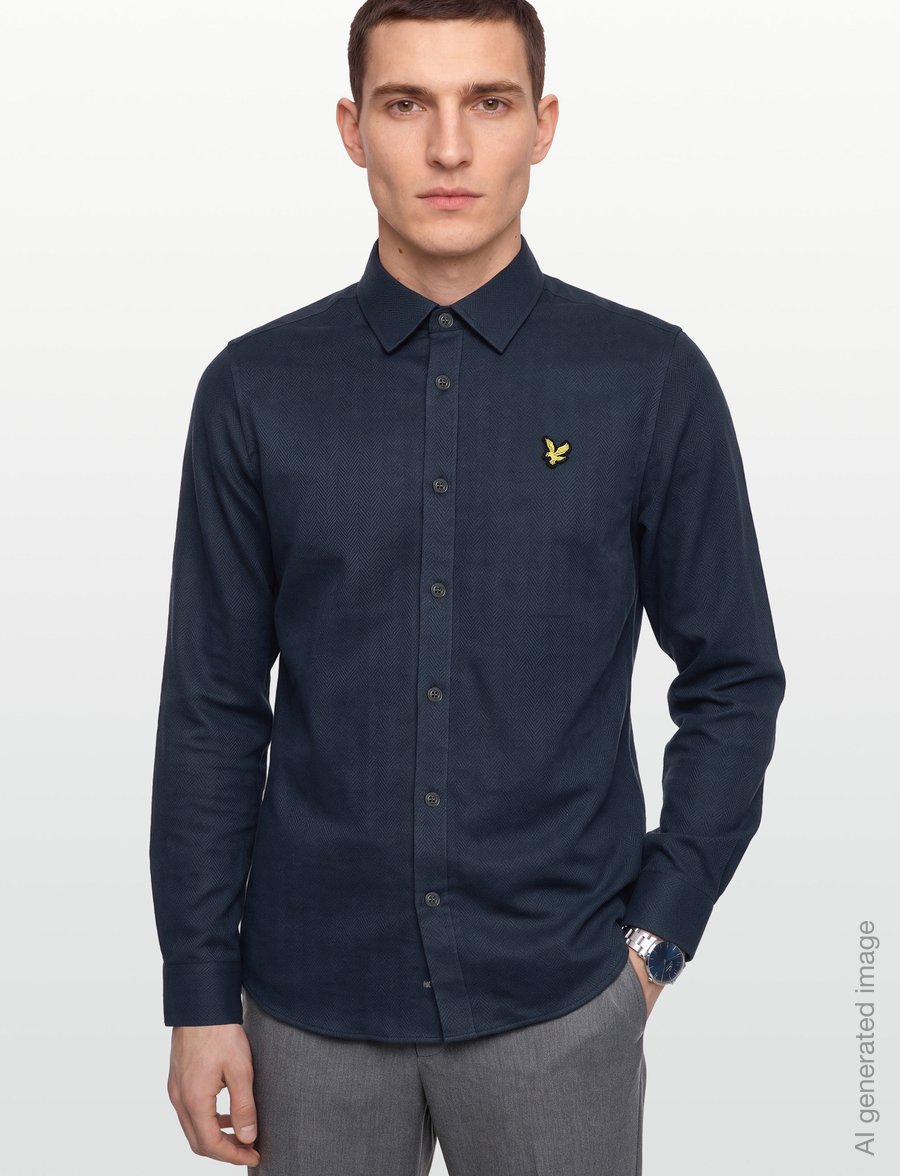 Lyle & Scott - Herringbone Flannel Shirt - flanellskjortor - dark navy - 3