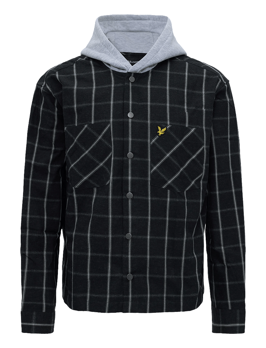 Lyle & Scott - Check Hooded Overshirt - checkered shirts - jet black - 1