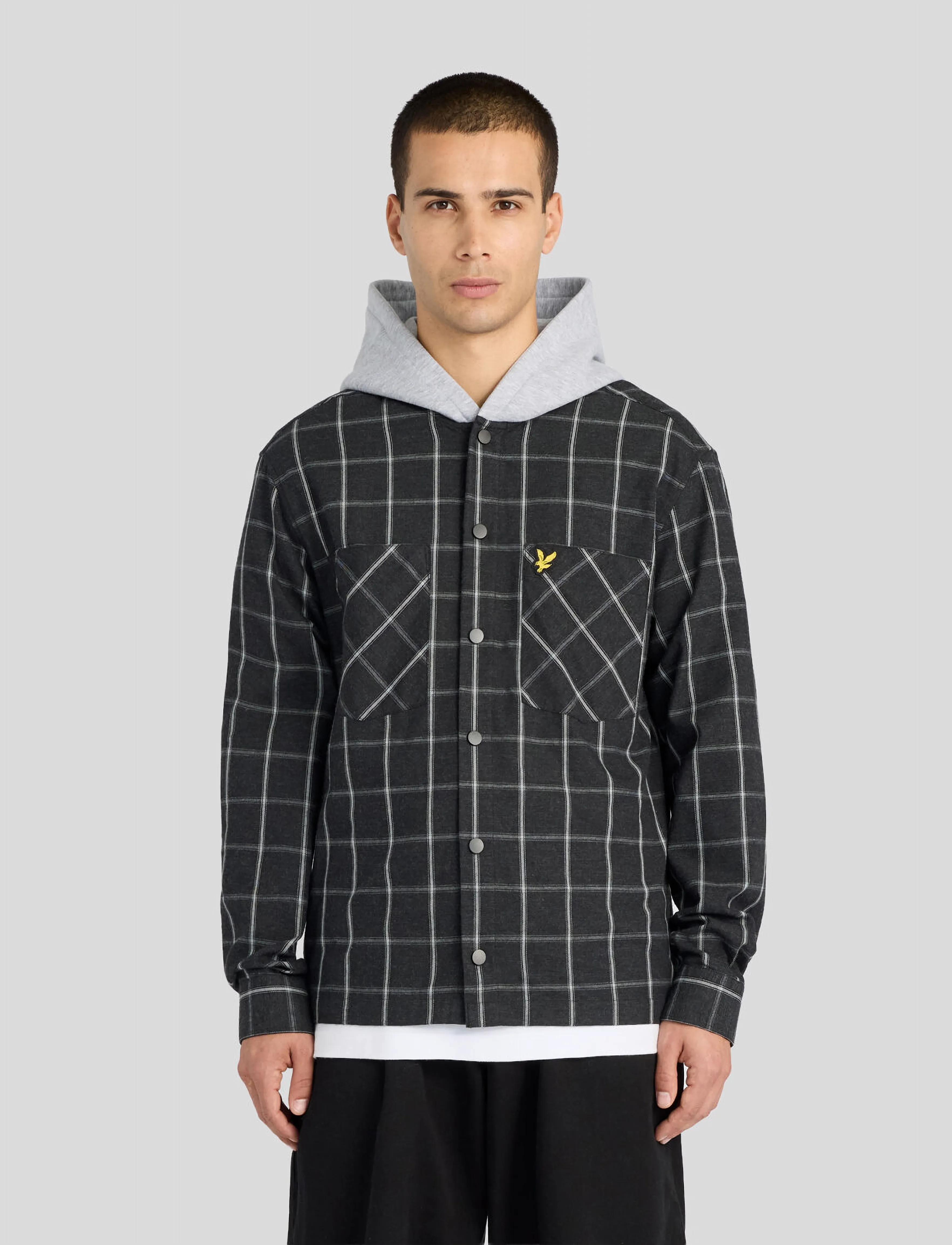 Lyle & Scott Check Hooded Overshirt - Tøj - JET BLACK / black