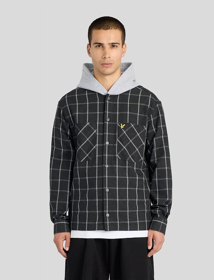Lyle & Scott - Check Hooded Overshirt - ruudulised särgid - jet black - 0