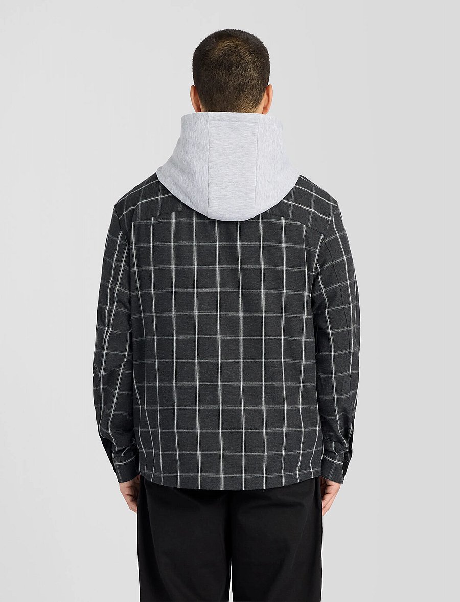 Lyle & Scott - Check Hooded Overshirt - ruudulised särgid - jet black - 2