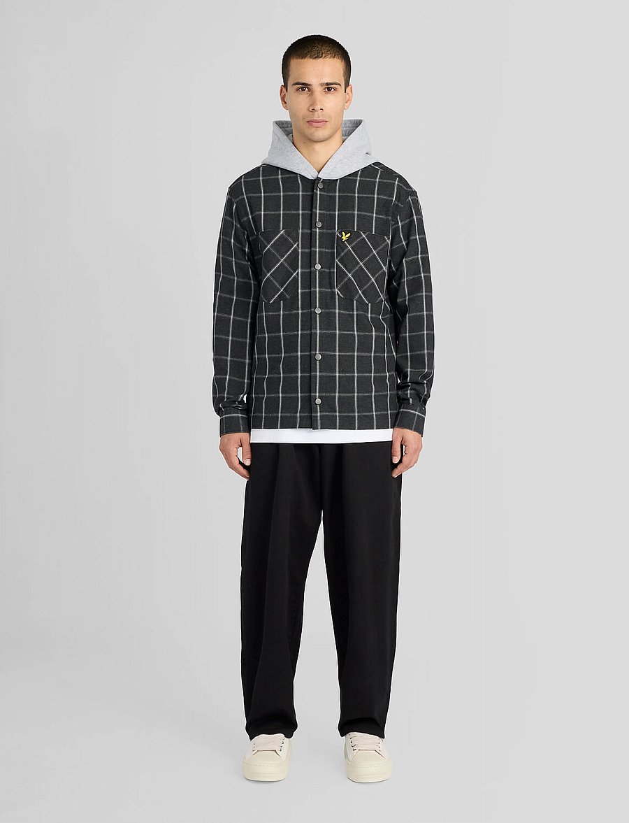 Lyle & Scott - Check Hooded Overshirt - ruudulised särgid - jet black - 3