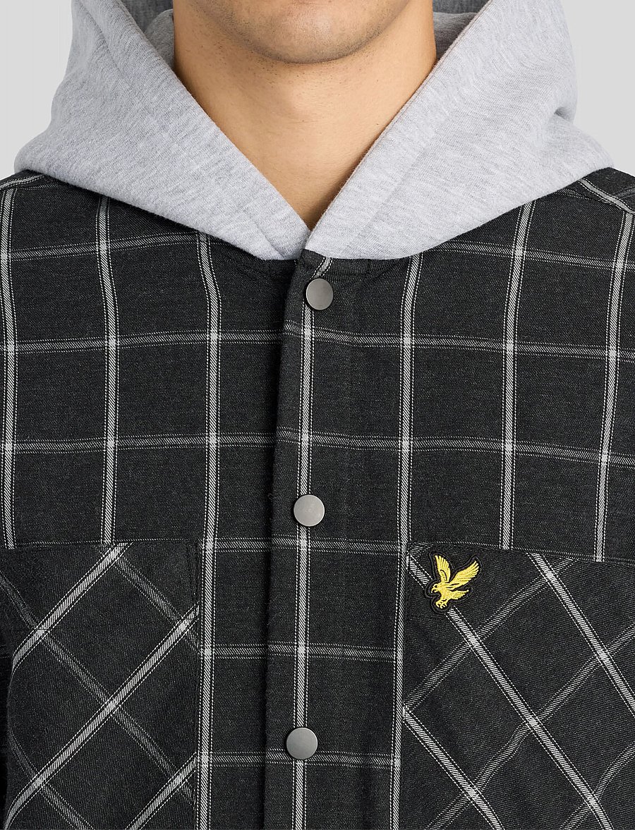 Lyle & Scott - Check Hooded Overshirt - ruudulised särgid - jet black - 4