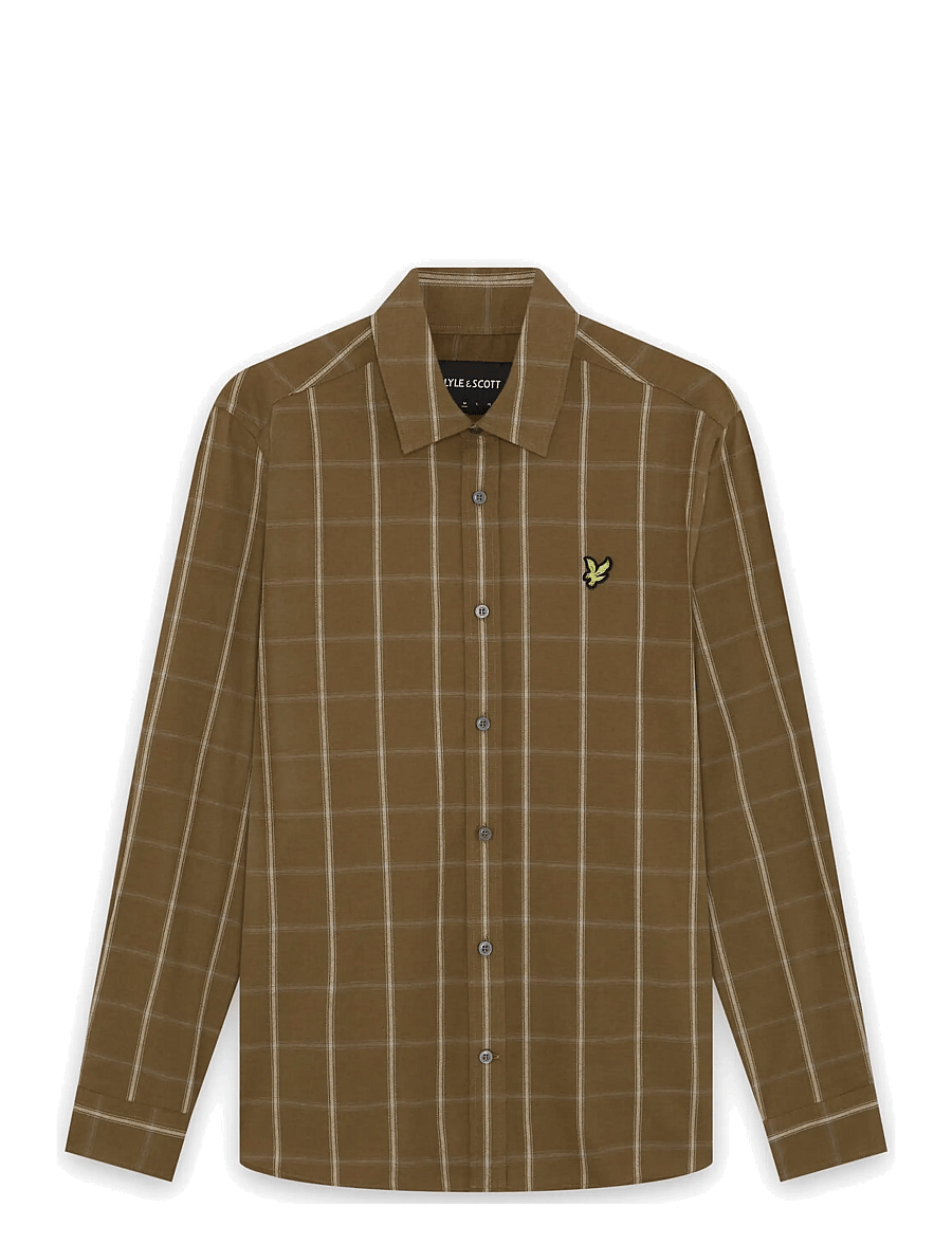 Lyle & Scott - Broad Windowpane Check Shirt - rutiga skjortor - chestnut brown - 1