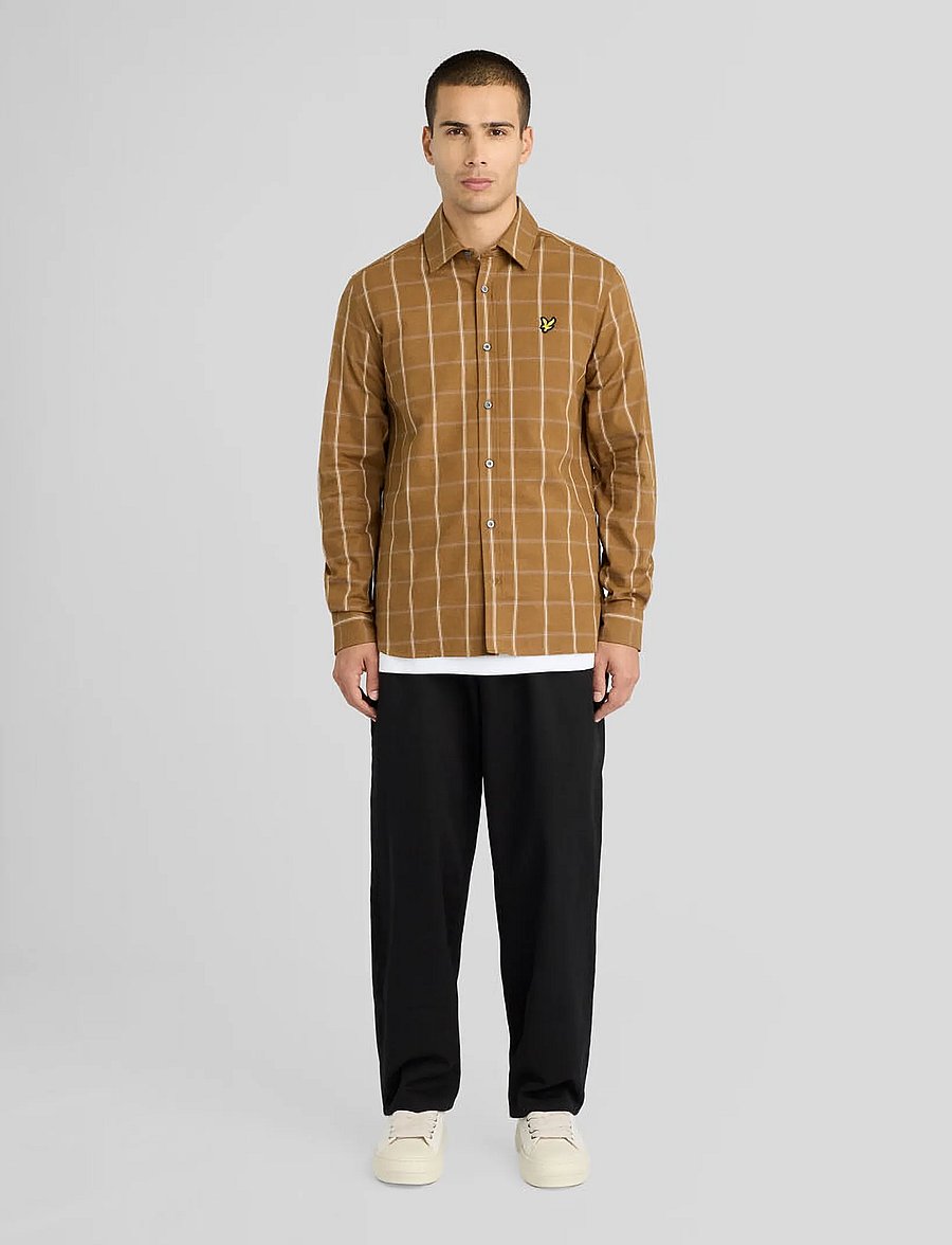 Lyle & Scott - Broad Windowpane Check Shirt - rutiga skjortor - chestnut brown - 3