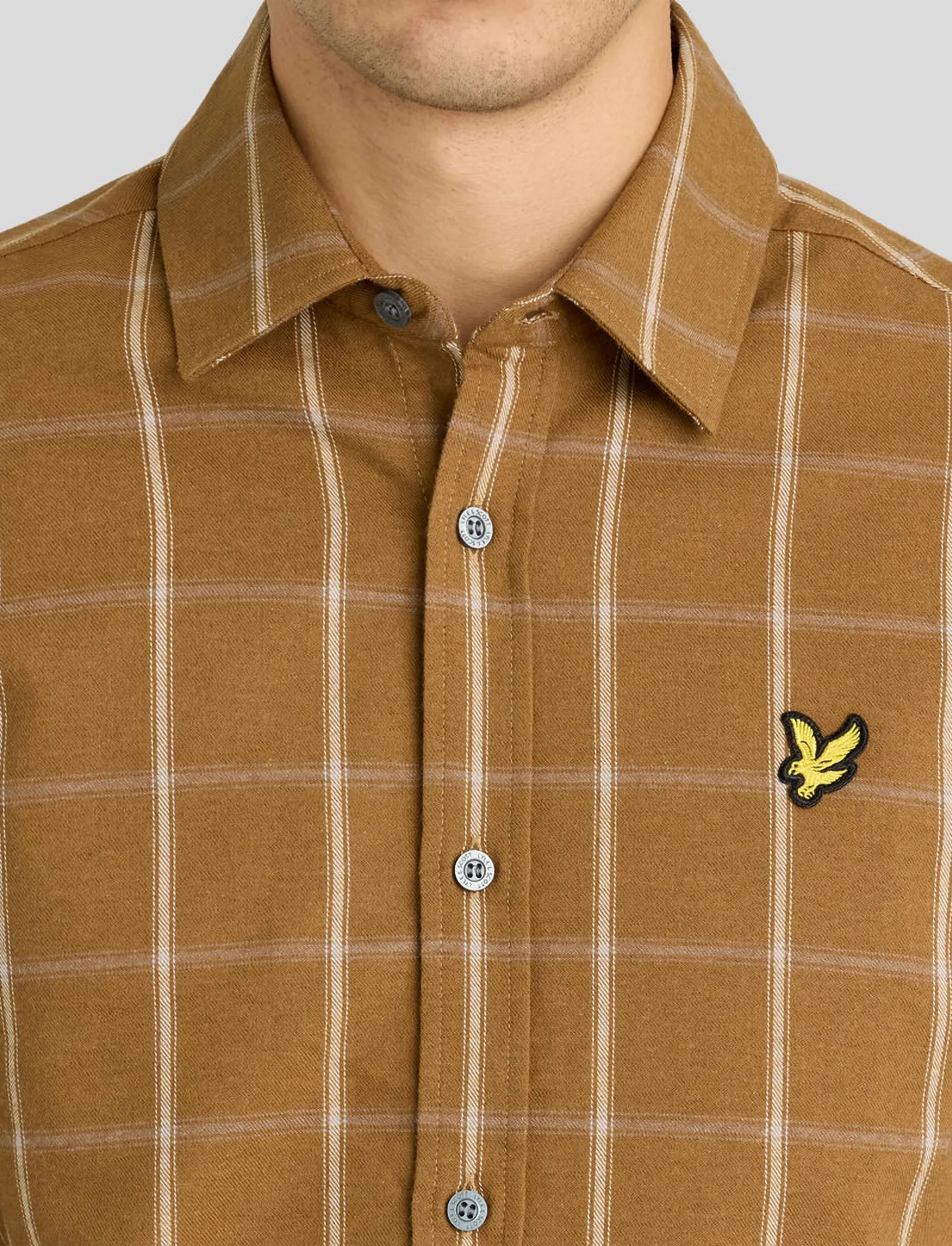 Lyle & Scott - Broad Windowpane Check Shirt - rutiga skjortor - chestnut brown - 4