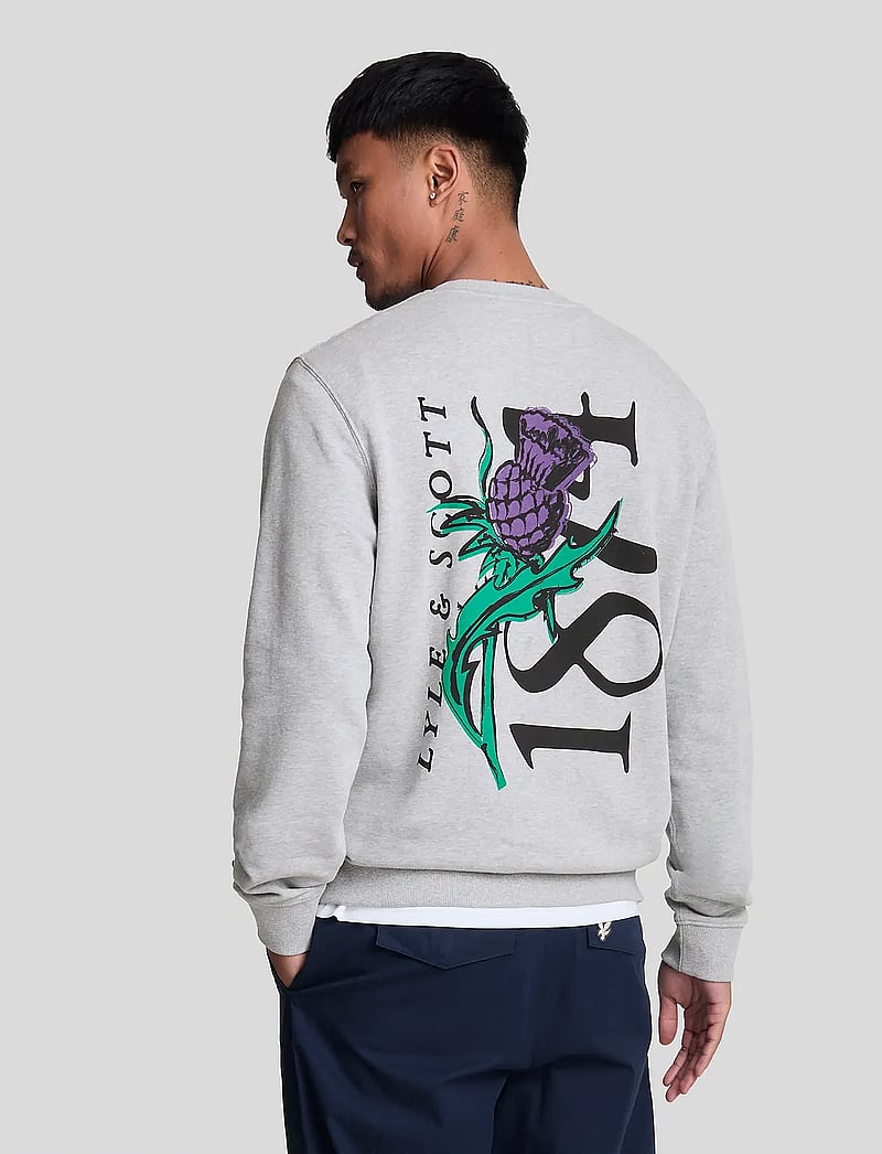 Lyle & Scott - Thistle Flora Printed Crew Neck Sweatshirt - dressipluusid - light grey marl - 2