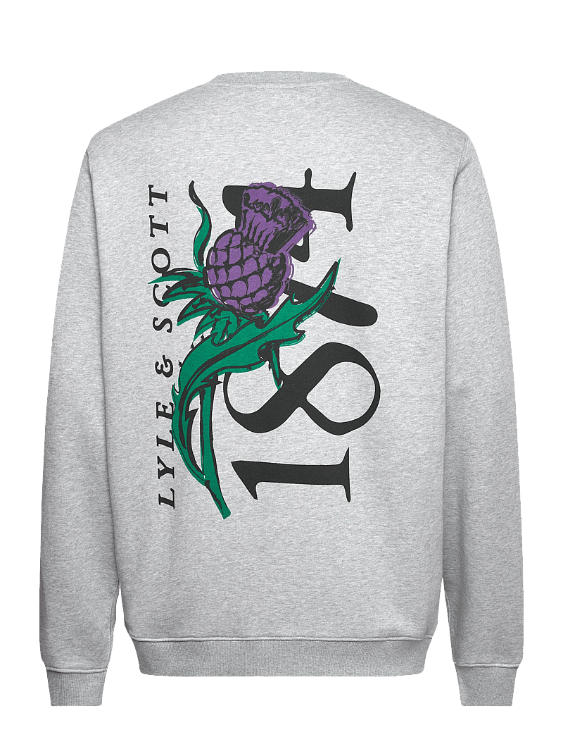 Lyle & Scott - Thistle Flora Printed Crew Neck Sweatshirt - dressipluusid - light grey marl - 5