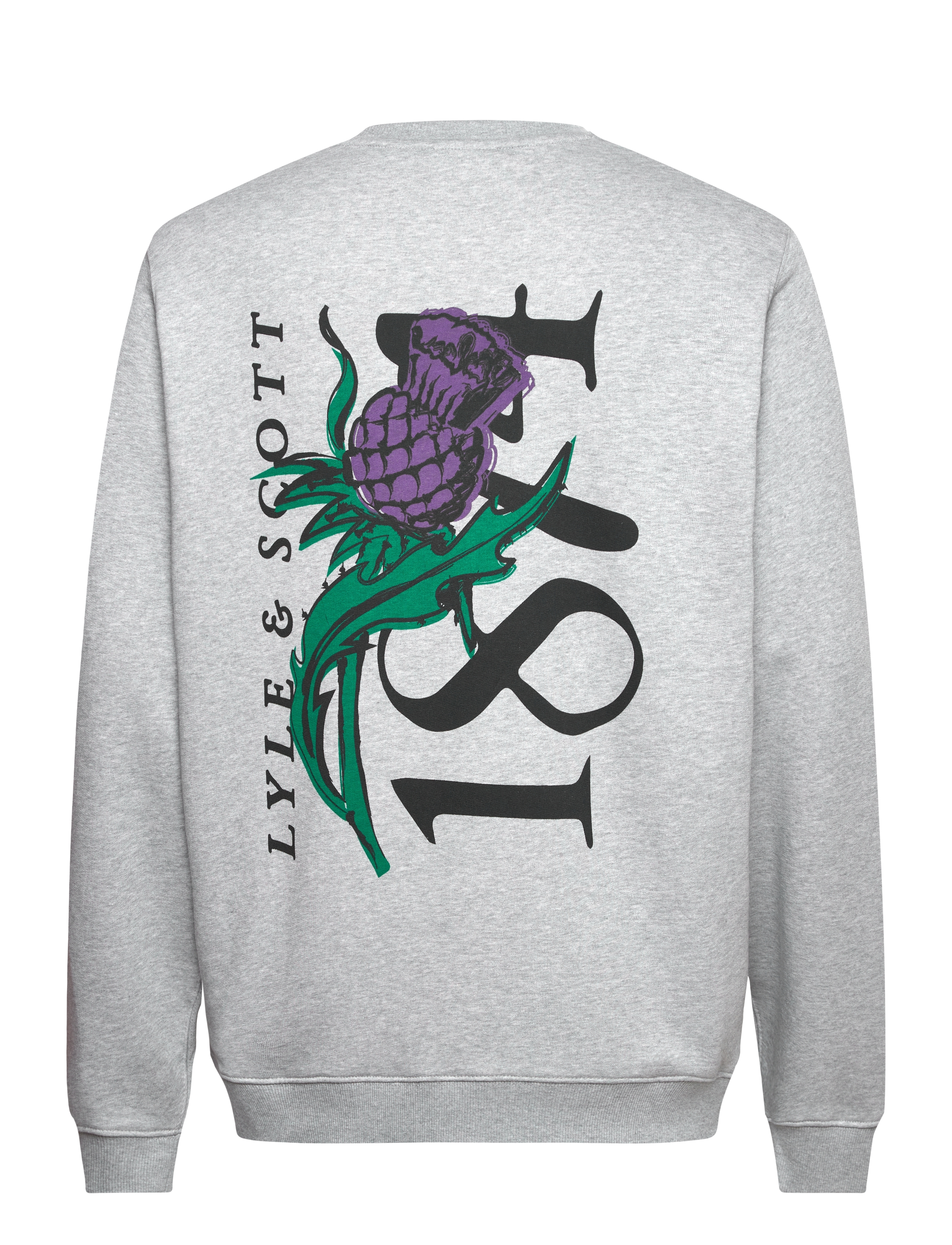 Lyle & Scott - Thistle Flora Printed Crew Neck Sweatshirt - dressipluusid - light grey marl - 5