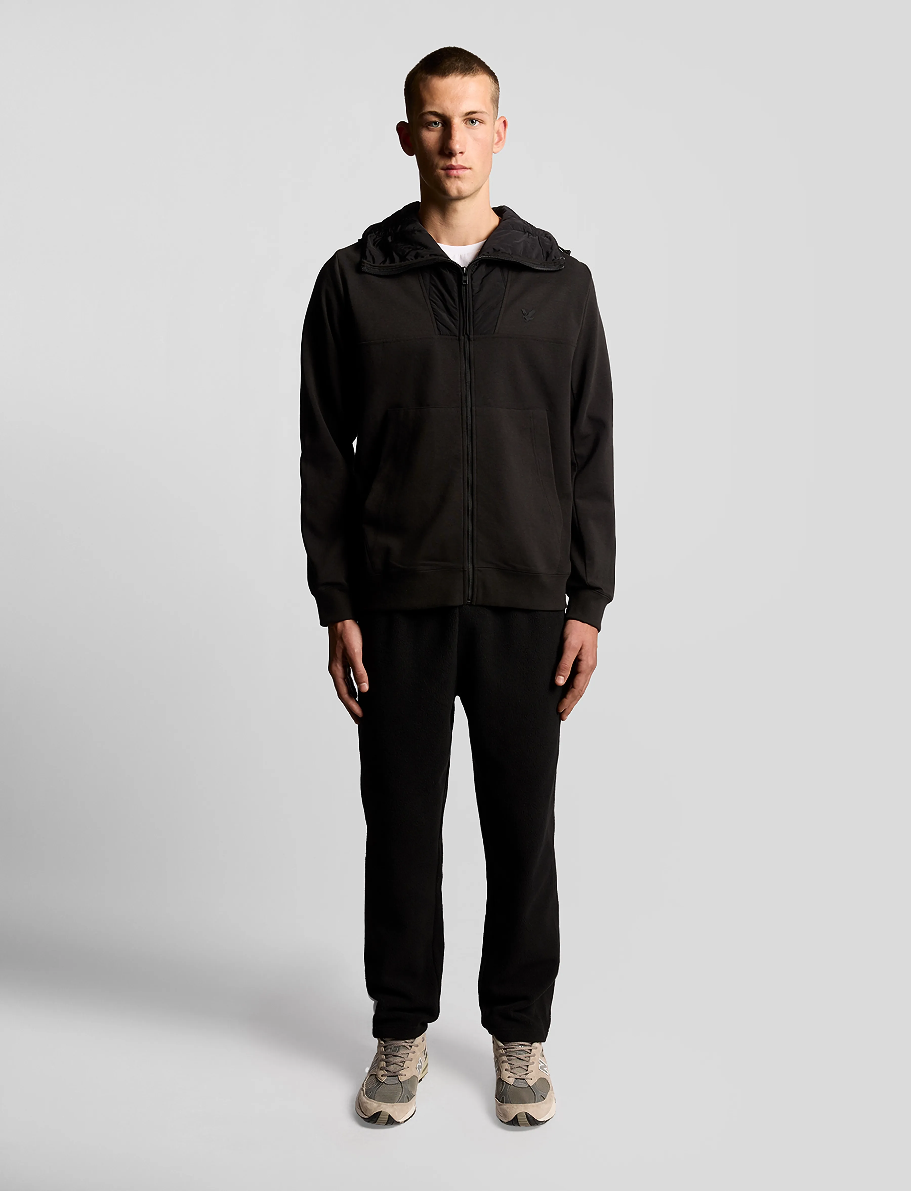 Lyle & Scott Panelled Hybrid Jacket, L, Black, Jackets > Hybrid Jackets, Herre